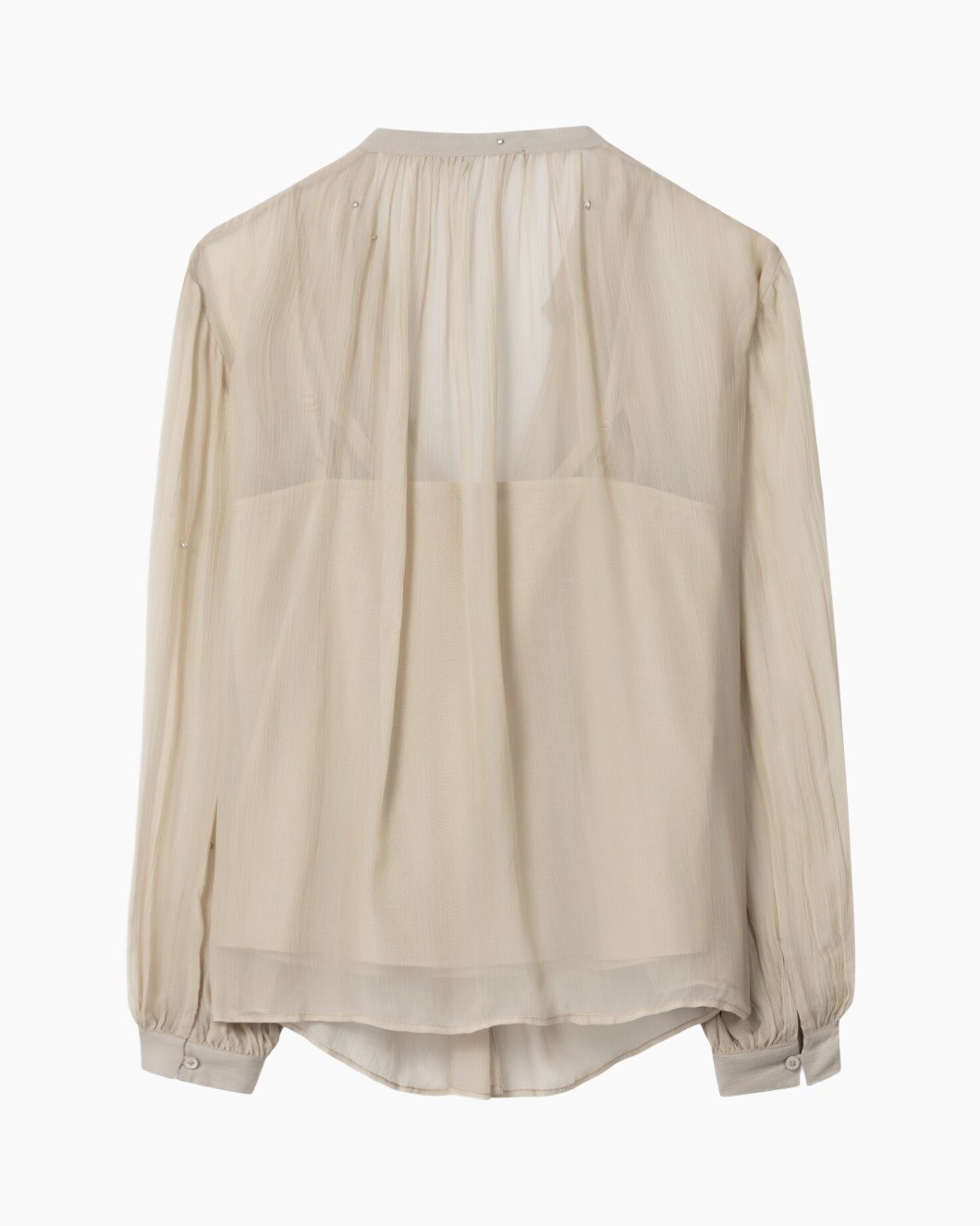blouse, sheer, beige, longsleeve, demi‑transparent