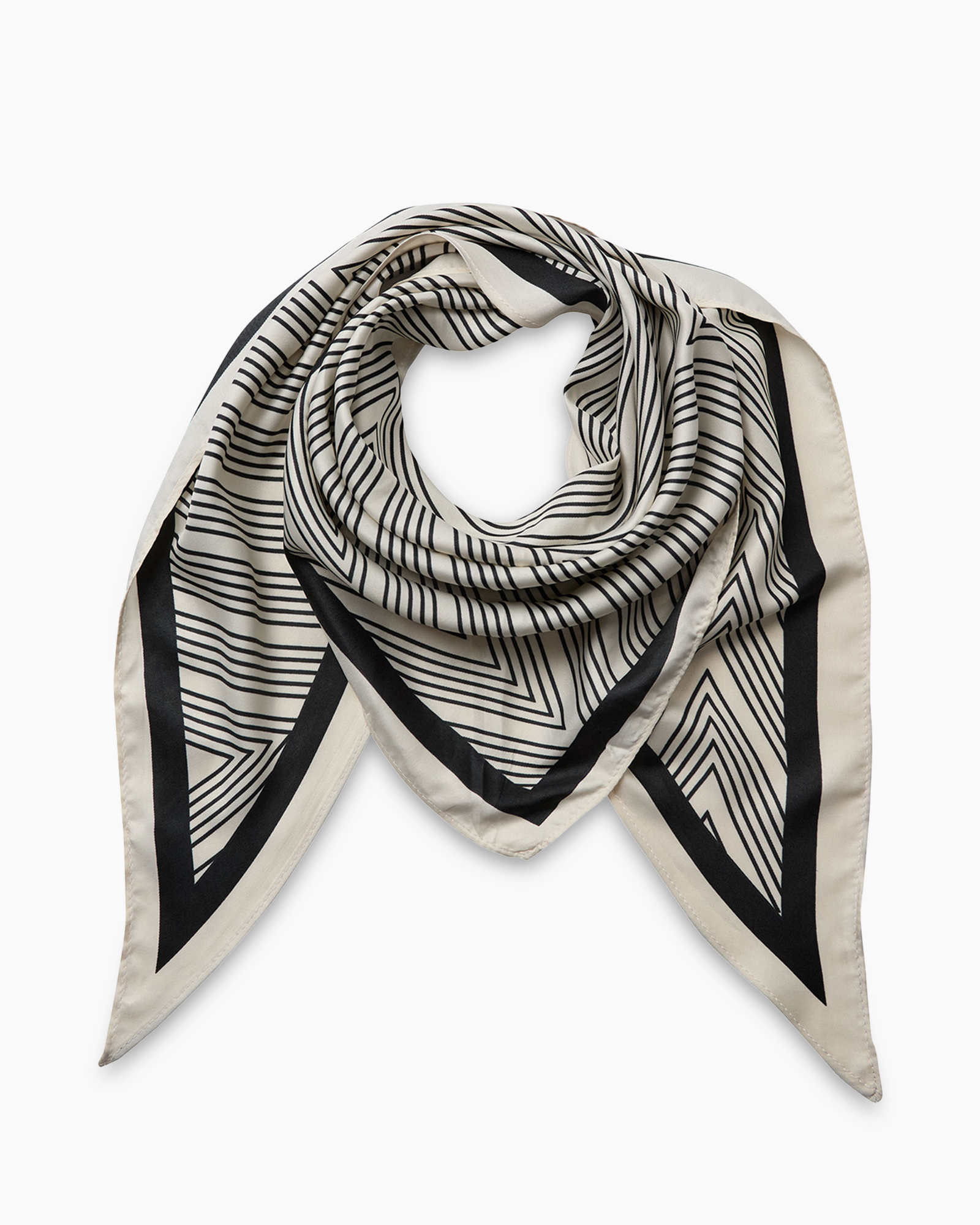 scarf, square scarf, black white, geometric pattern, edge trim