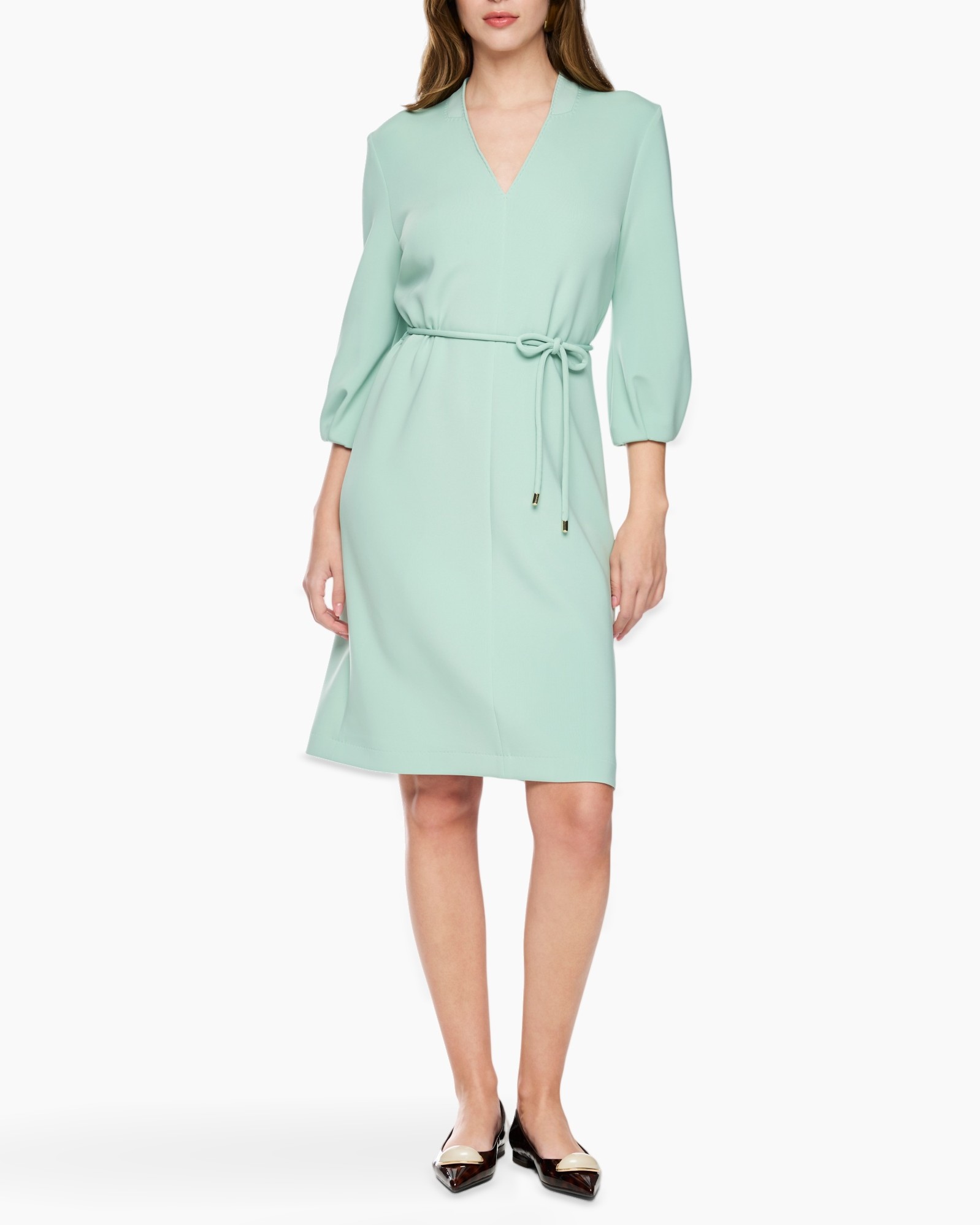 dress, wrap, knee-length, mint, three-quarter sleeves