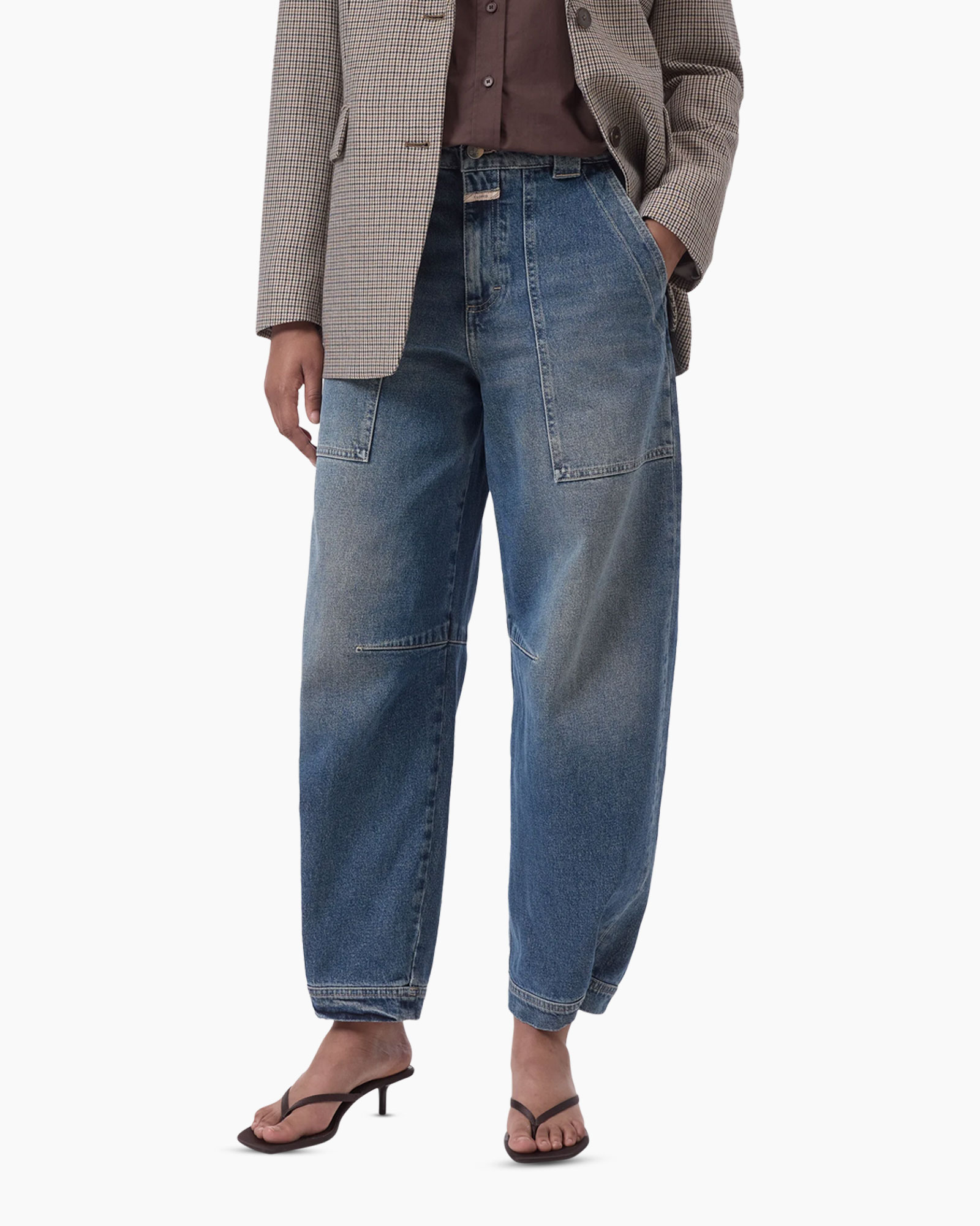 jeans,  denim,  wide leg,  patch pockets,  distressed