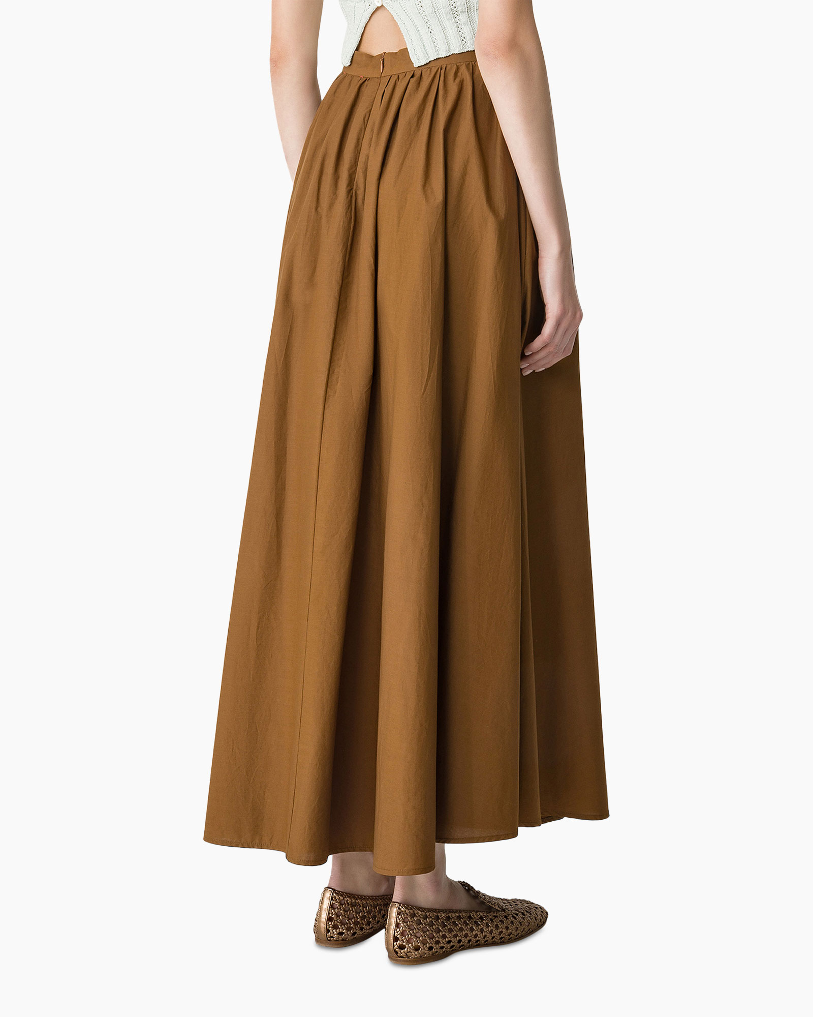 skirt, A-line, brown, maxi, pleated