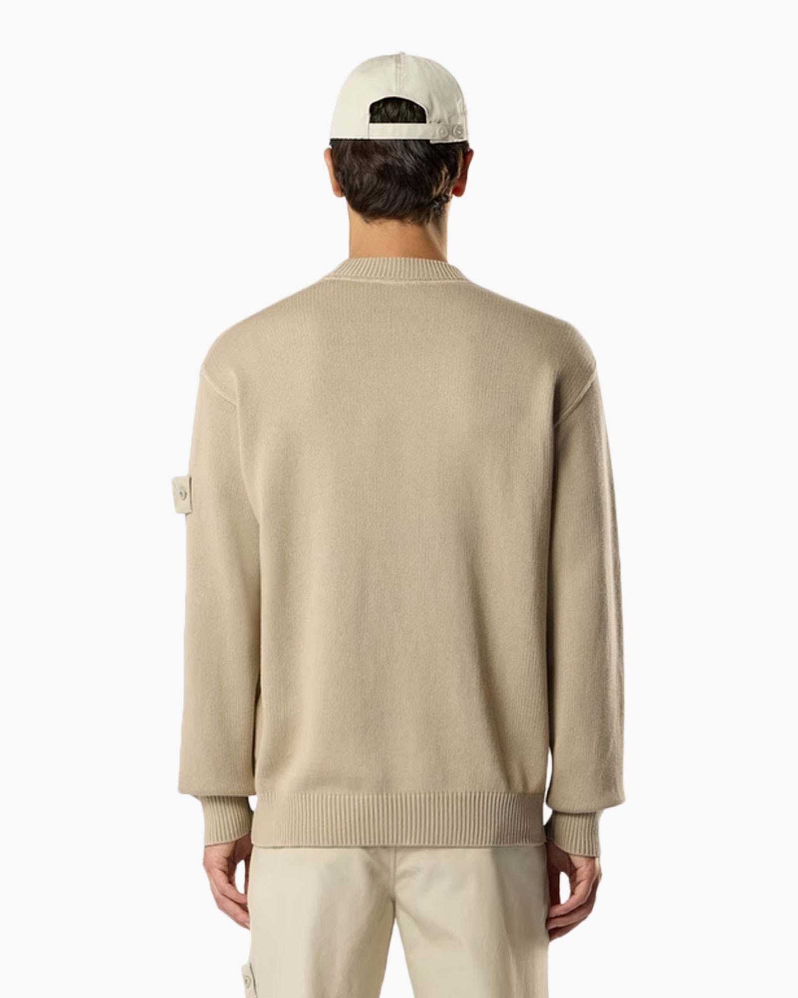 sweater, beige, long-sleeve, knit, back view
