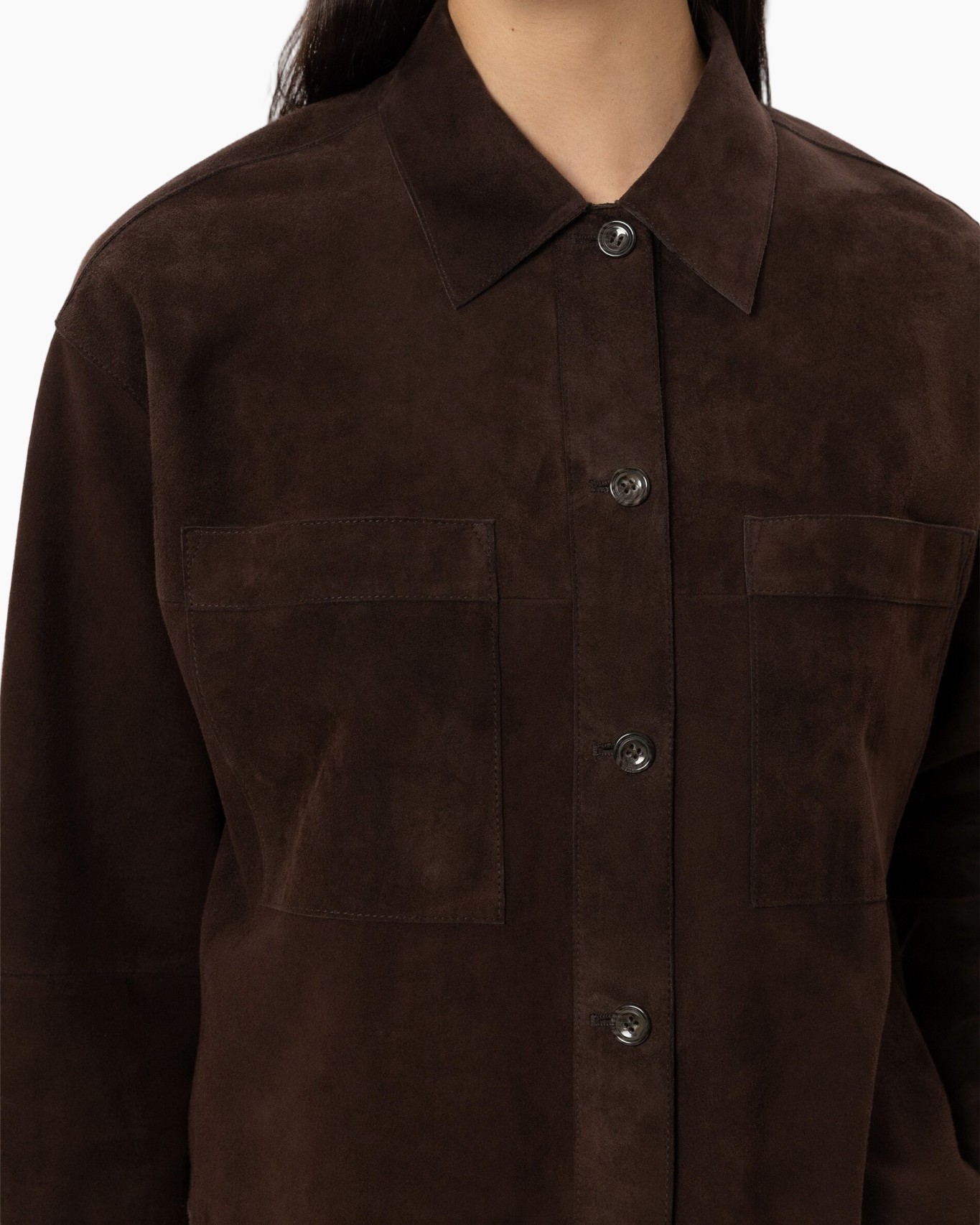 brown, suede, shirt, button-down, pocket