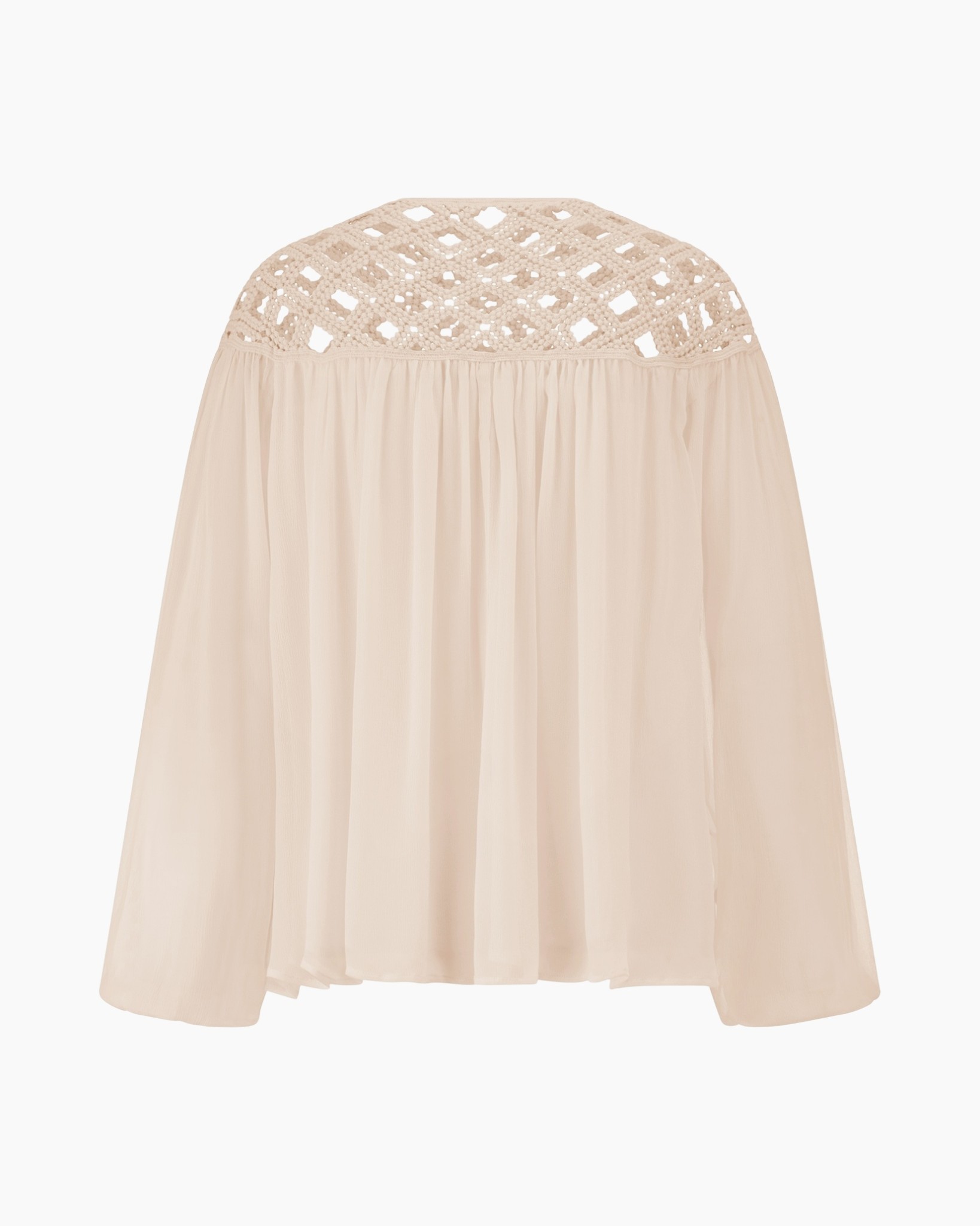 off-shoulder, crochet, beige, blouse, flowy