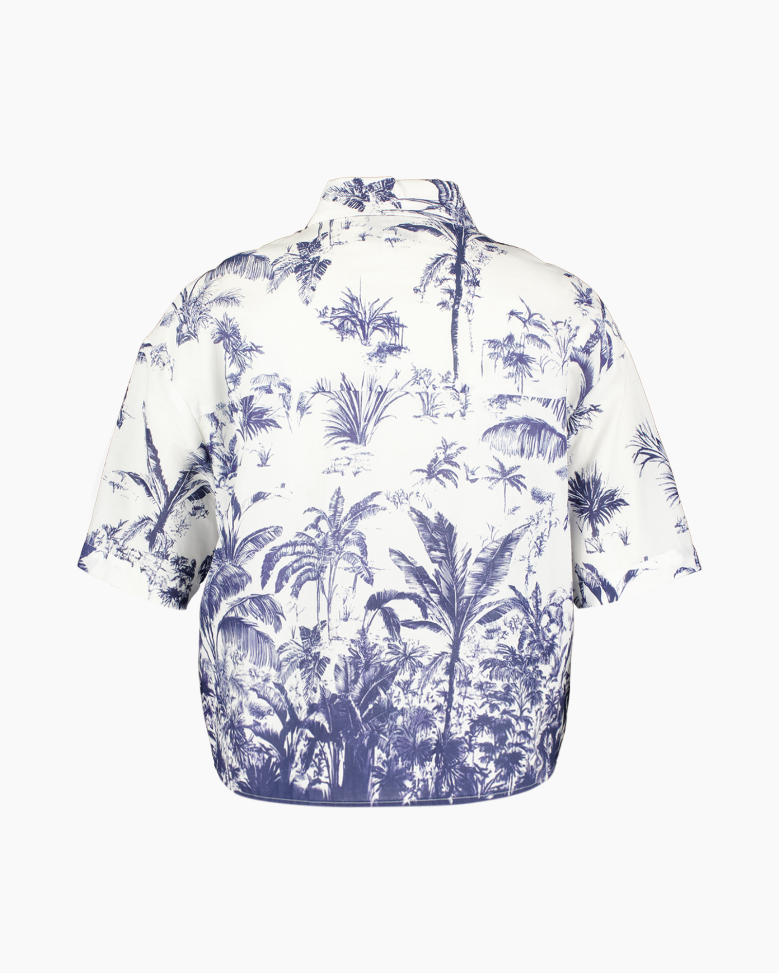 Hawaiian shirt, short sleeves, palm tree pattern, blue white, casual shirt