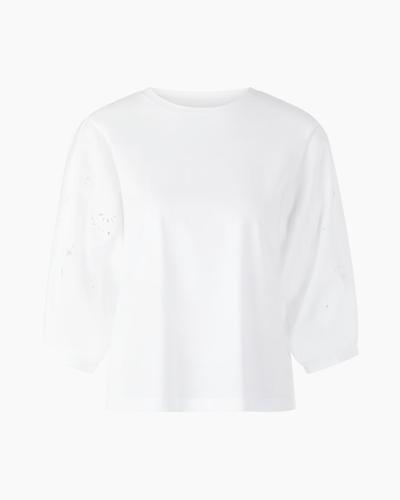 white, long-sleeve, t-shirt, eyelet, plain