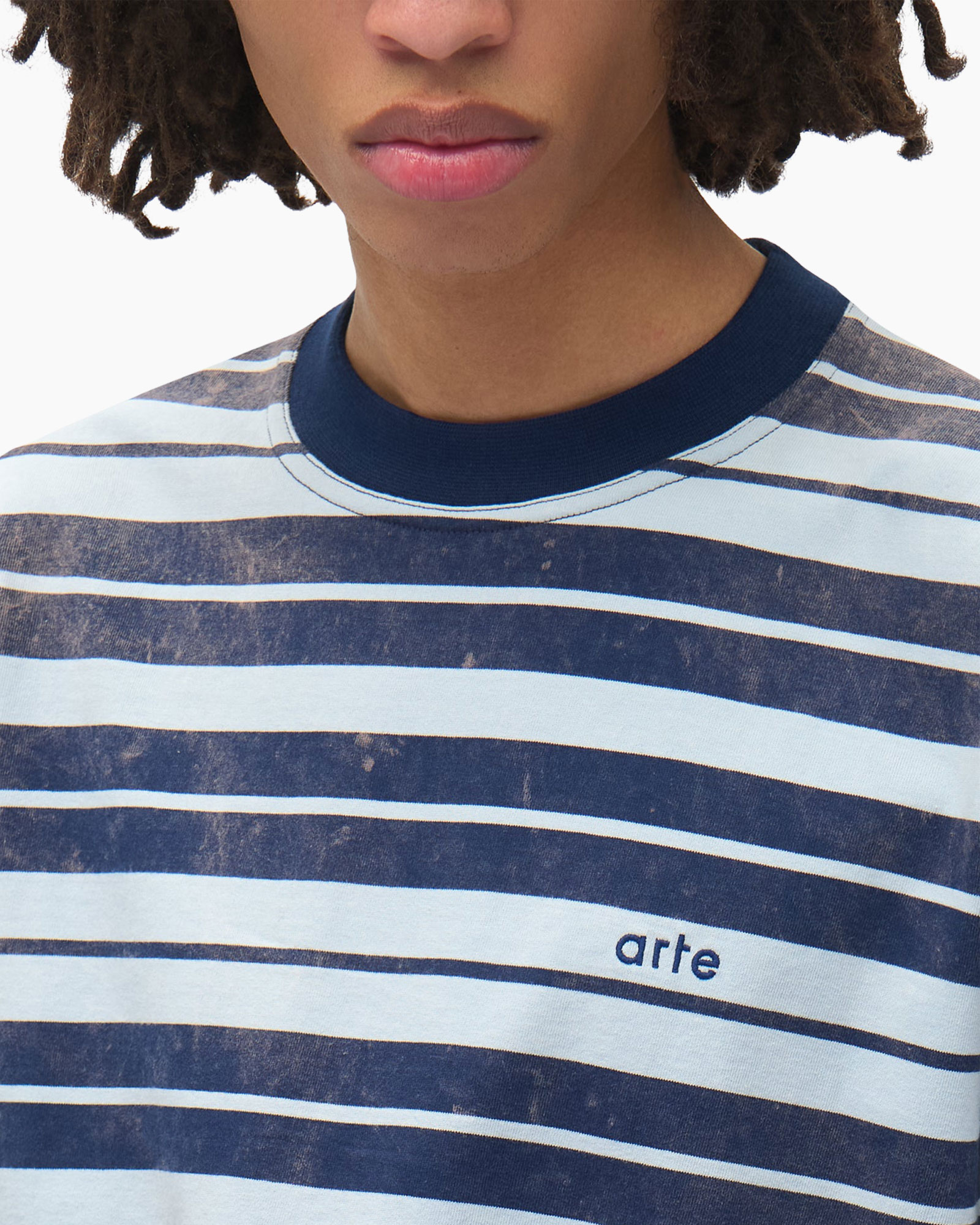 striped, crewneck, long-sleeve, cotton, blue
