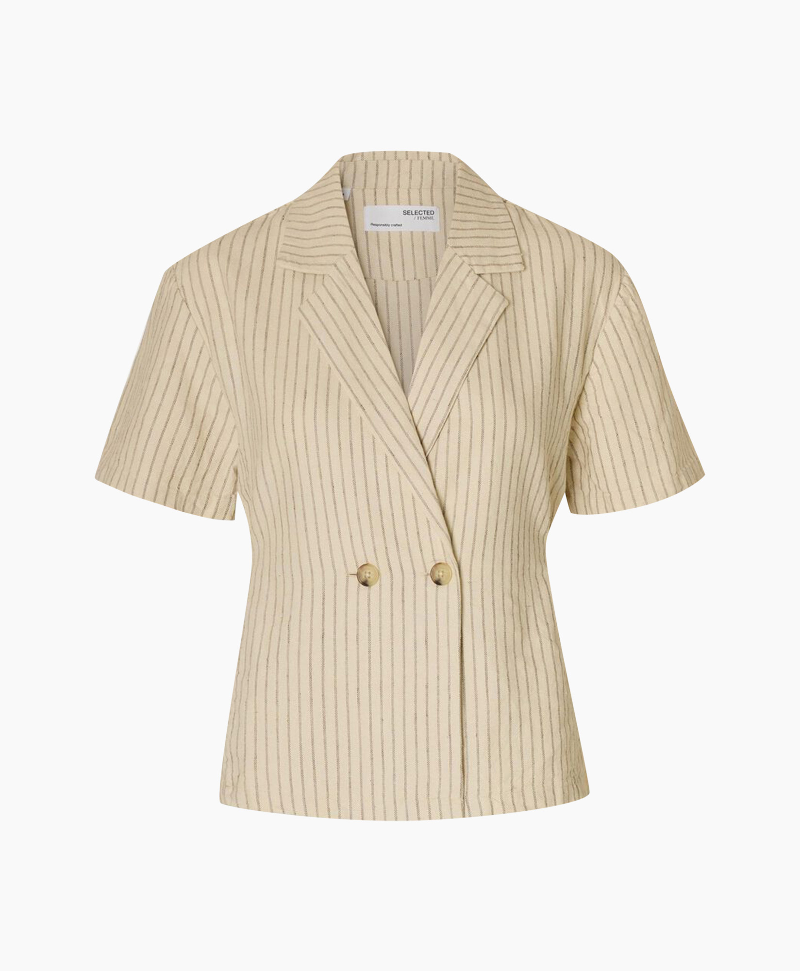 Top Johanne Ss Striped Belted Revers Ecru