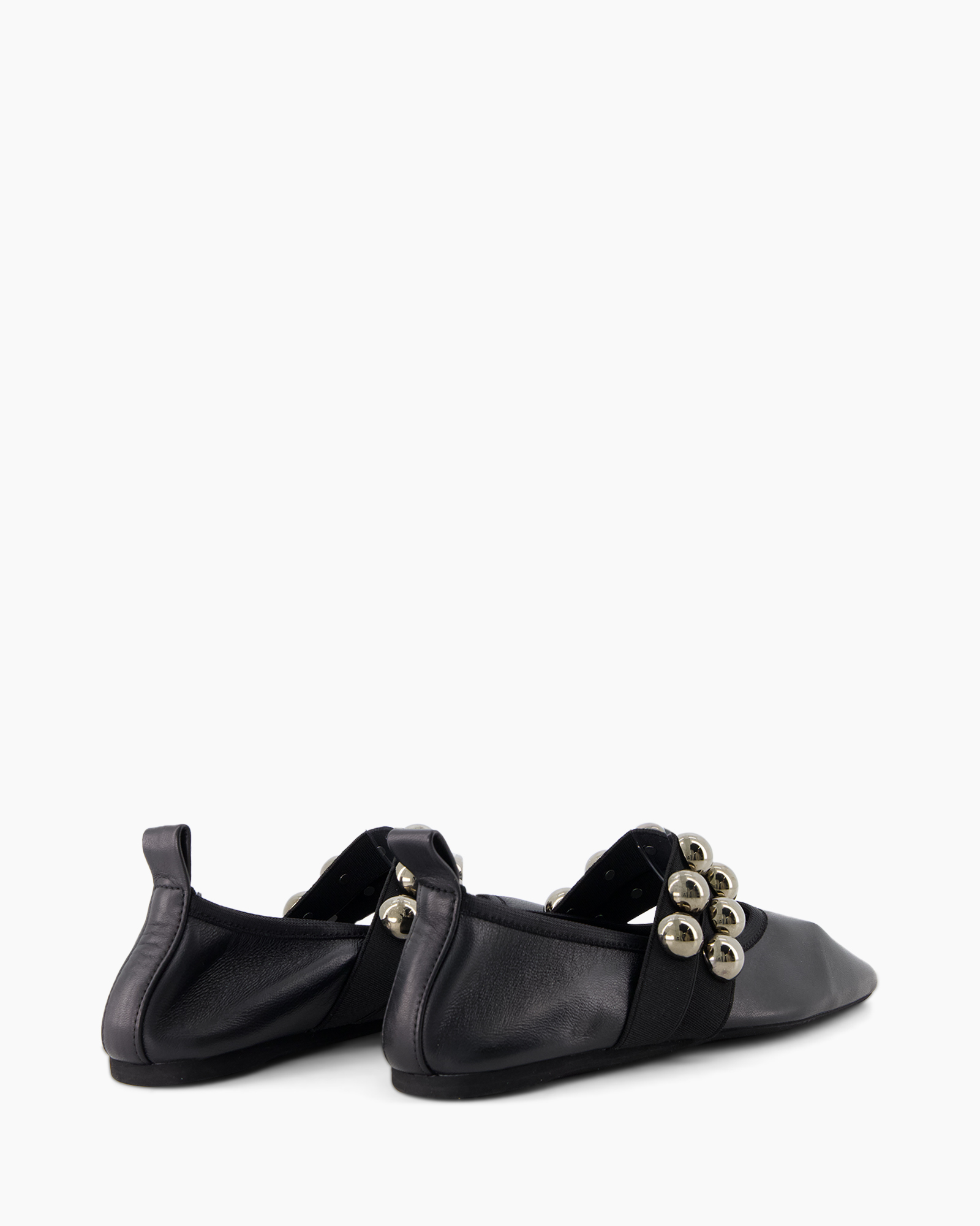 black, flat, ball ornament, ballet flat, leather