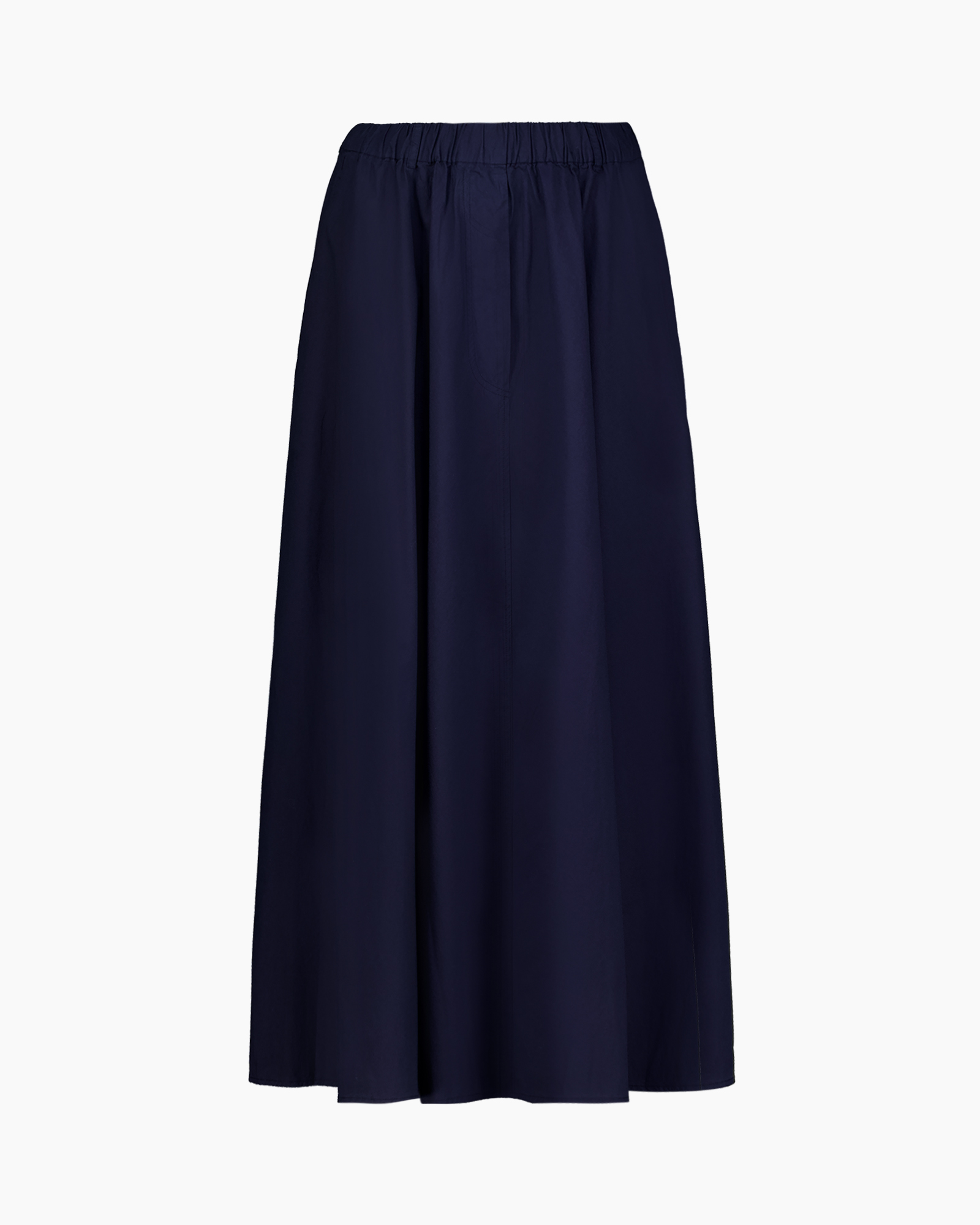 skirt, navy, long, elastic waistband, solid color