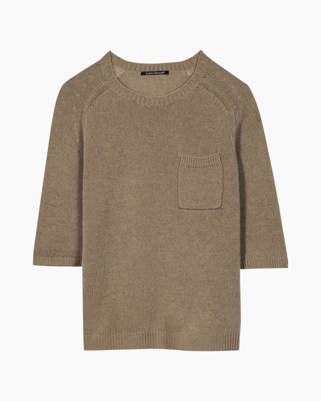 sweater, knit, crewneck, pocket, beige