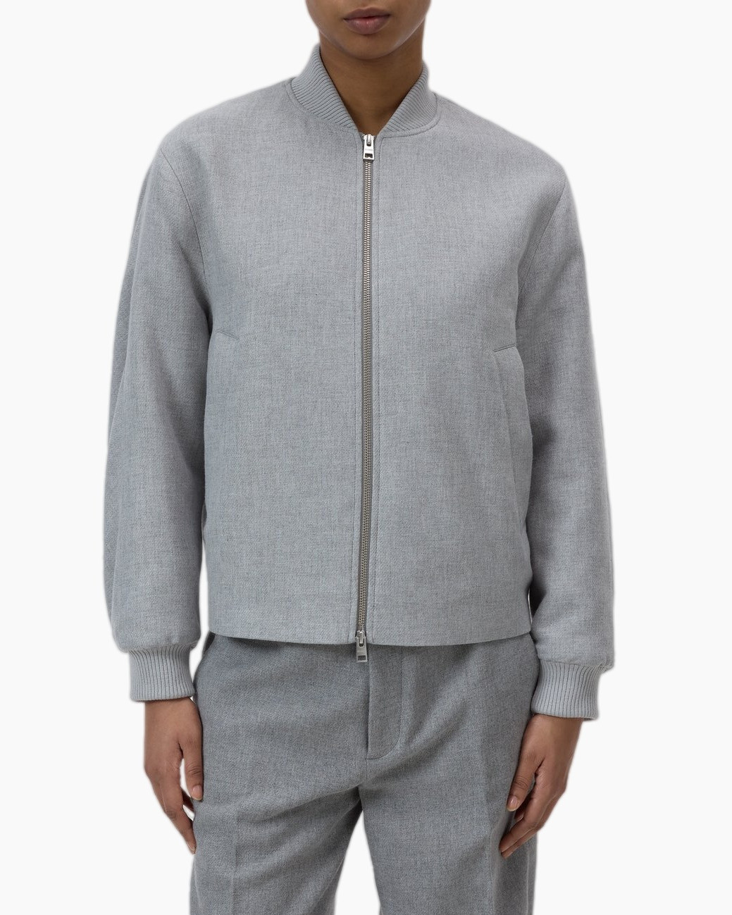 jacke, bomuld, grijs, zipper, crewneck