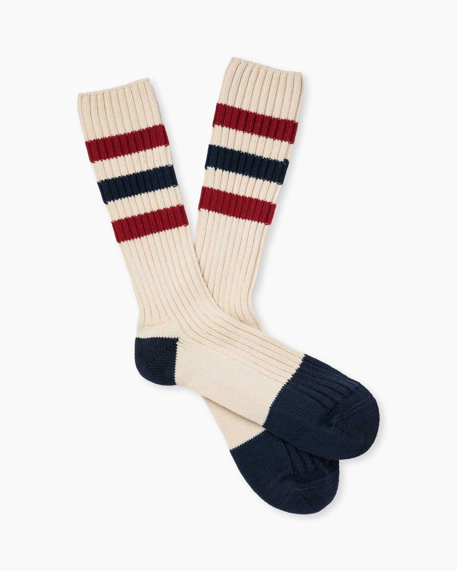 socks, kneehigh, striped, crew, beige