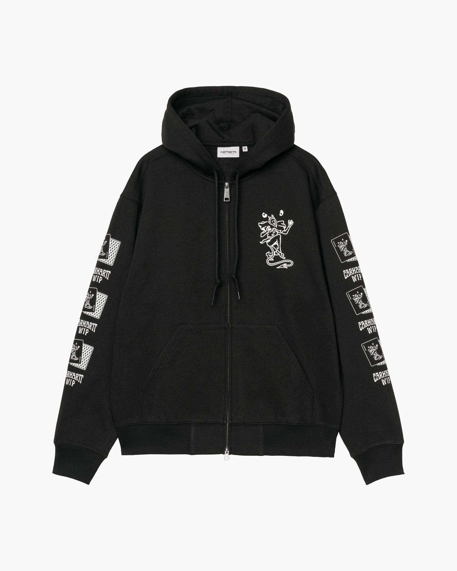 hoodie, zipper, black, graphic, long-sleeve