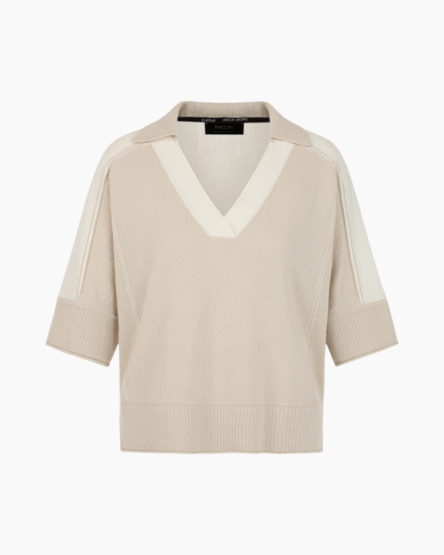 v-neck, pullover, knit, beige, sleeve-cuff