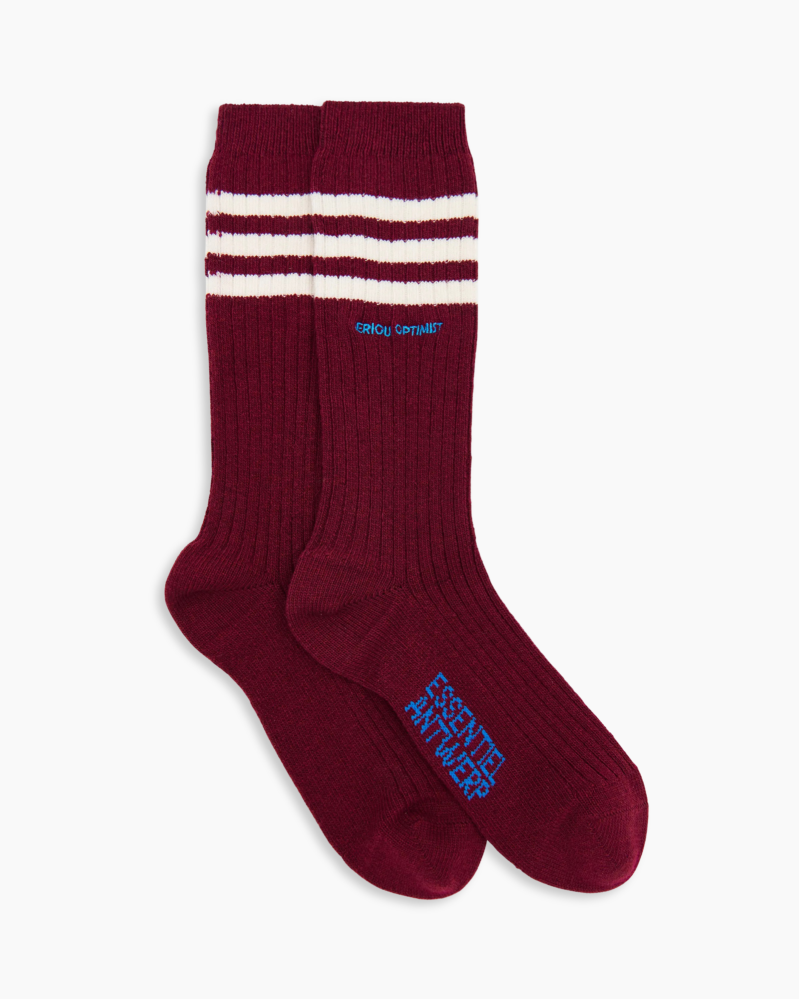 socks, knee-high, ribbed, burgundy, striped