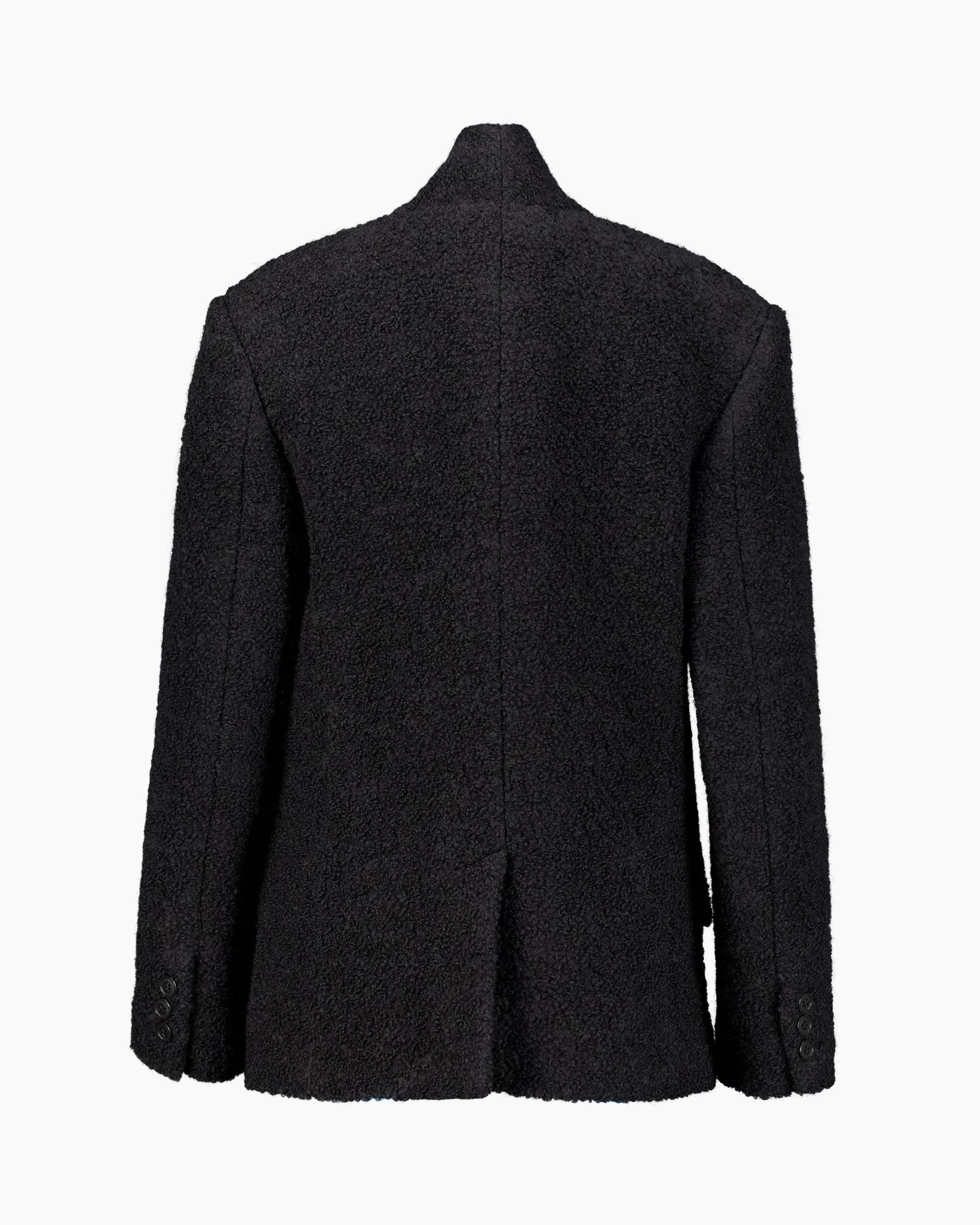 blazer, double-breasted, black, bouclé, wide-lapel