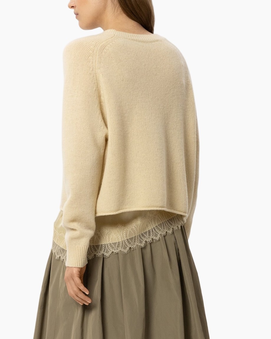 knit sweater, beige, lace trim, layered skirt, long-sleeve