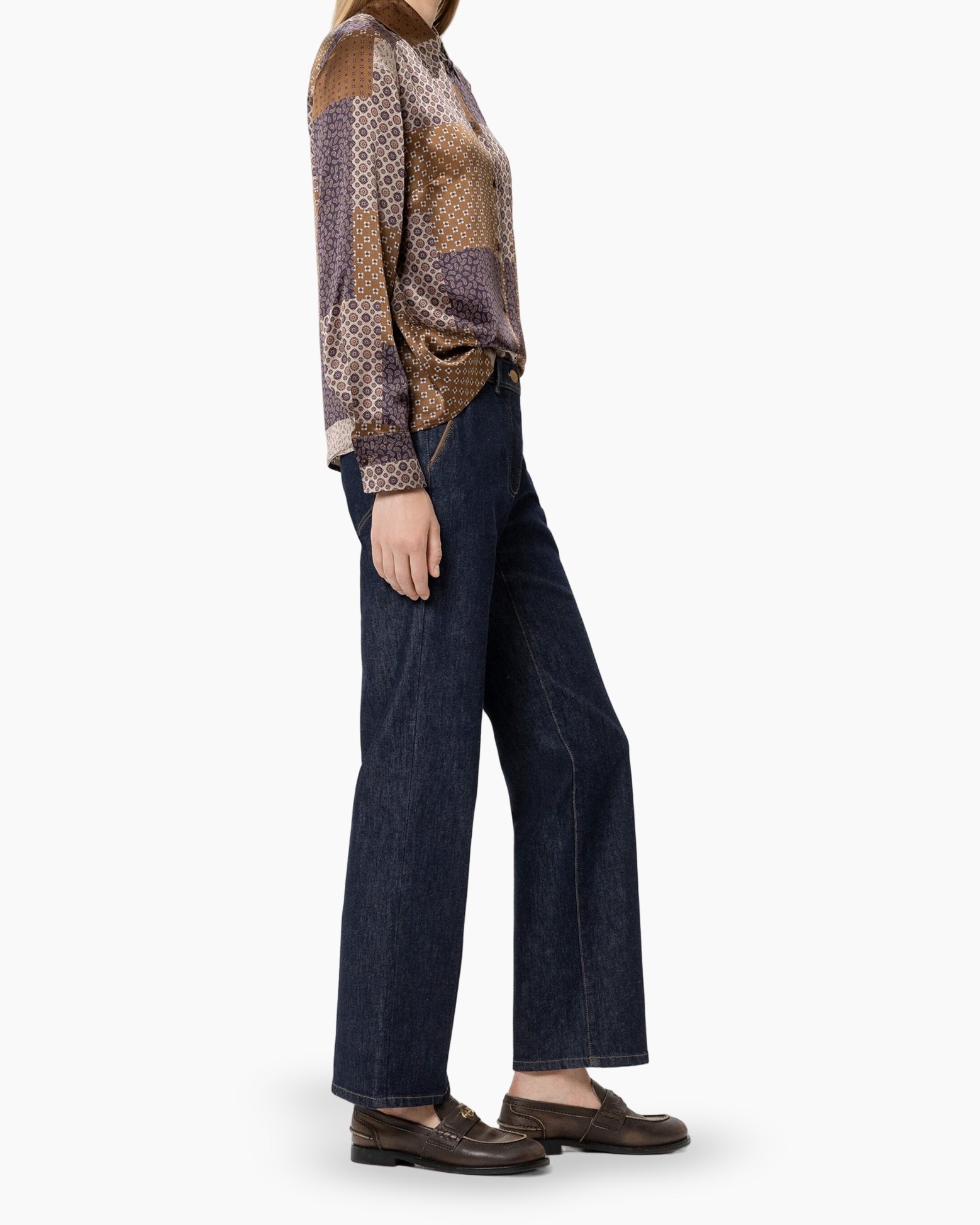 blouse, patchwork, long-sleeve, collar, polyester