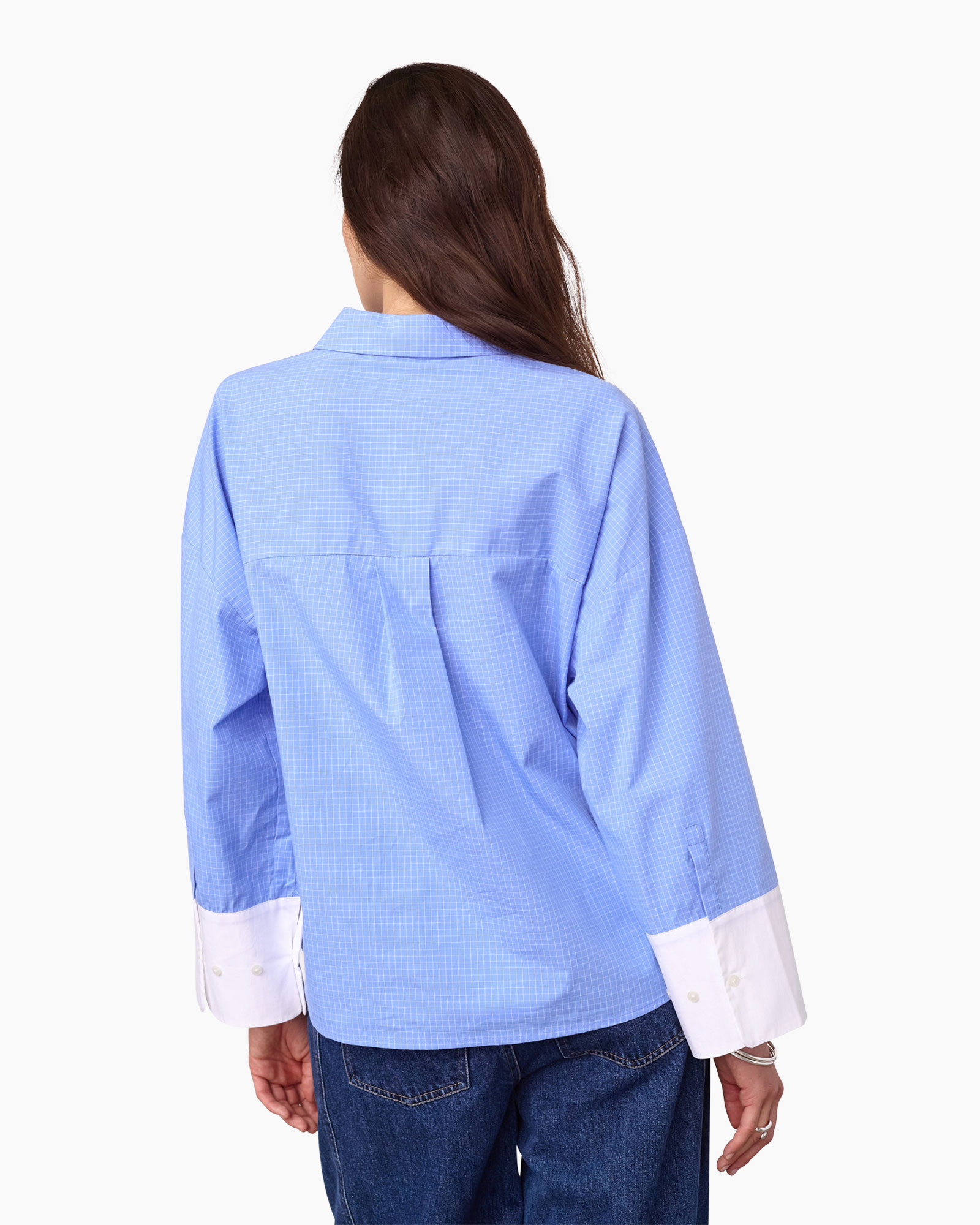 shirt, light blue, plaid, long sleeves, collar
