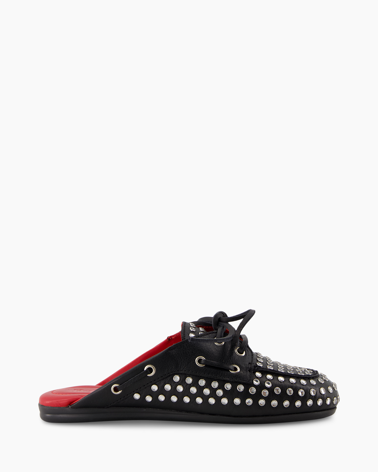 slip-on, loafer, studded, black, red-sole