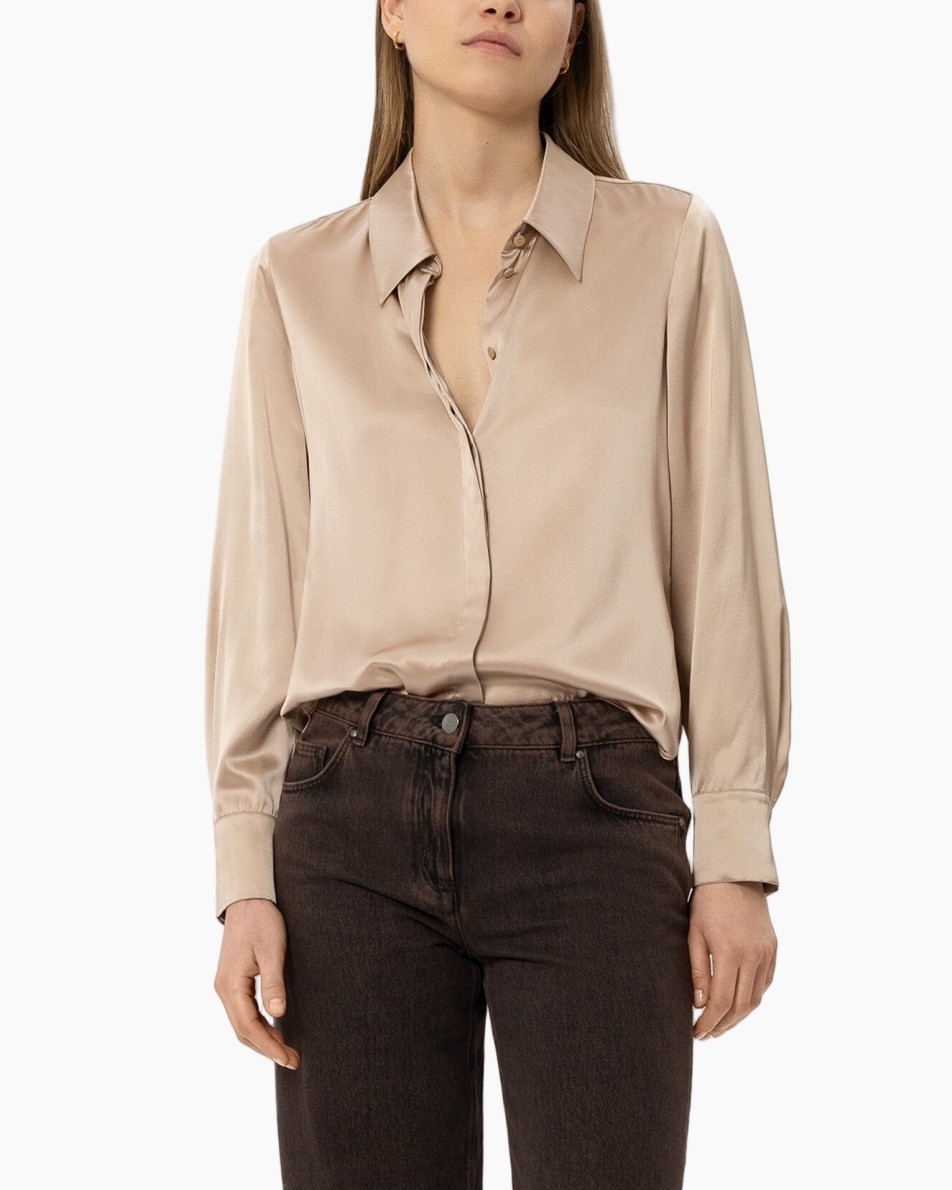 silk, blouse, beige, button-down, long-sleeve