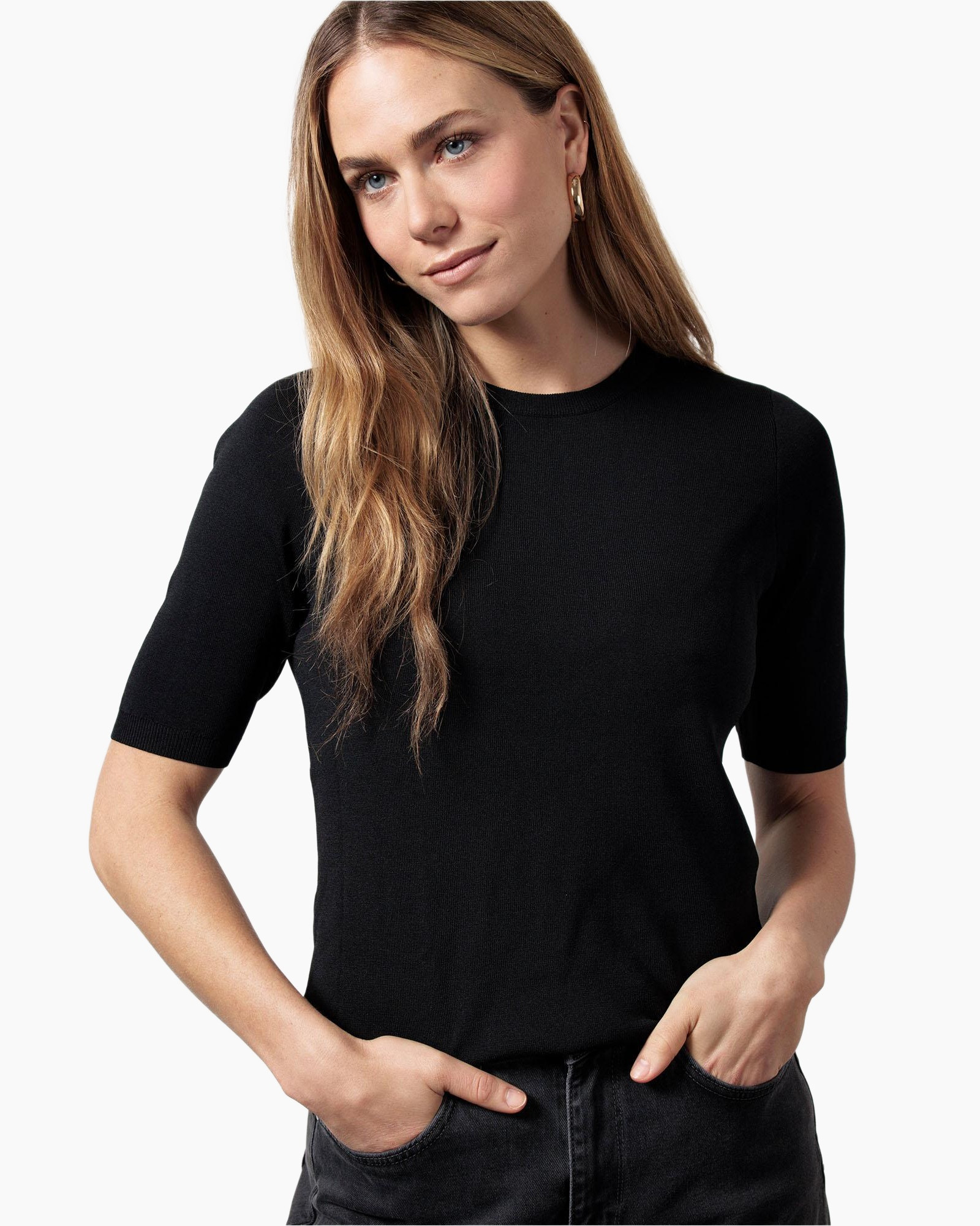 Pullover Lana Ssl Solid Zwart dessin