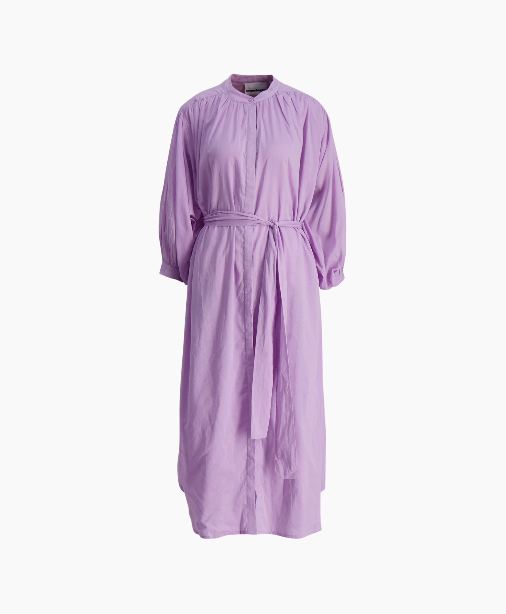dress, linen, lavender, long, belted