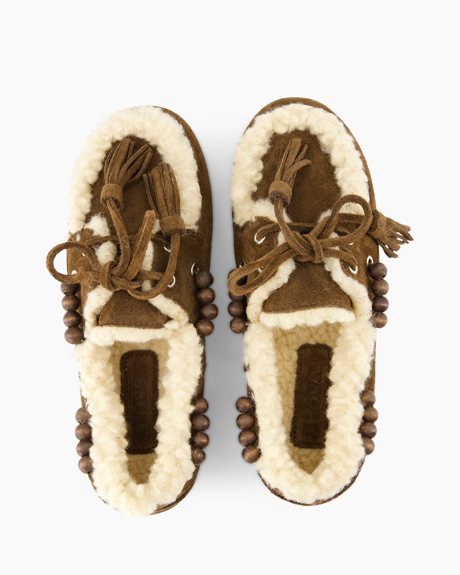 slippers, moccasins, shearling, brown, beads