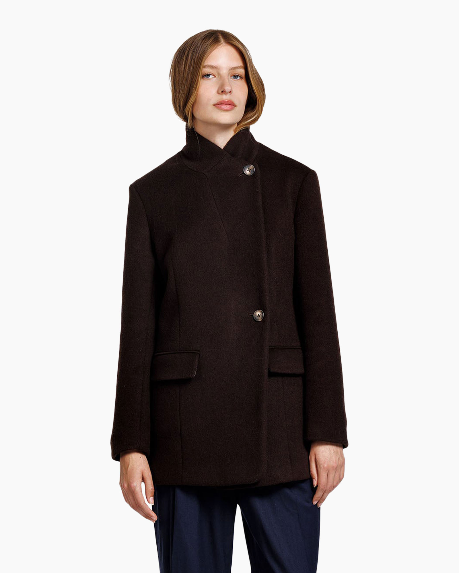 coat, jacket, brown, buttoned, mid-length
