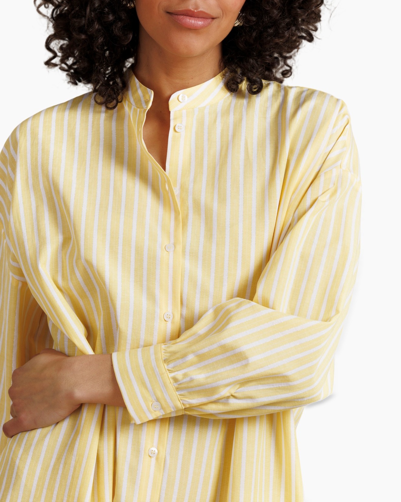 dress, shirt-dress, striped, yellow, midi