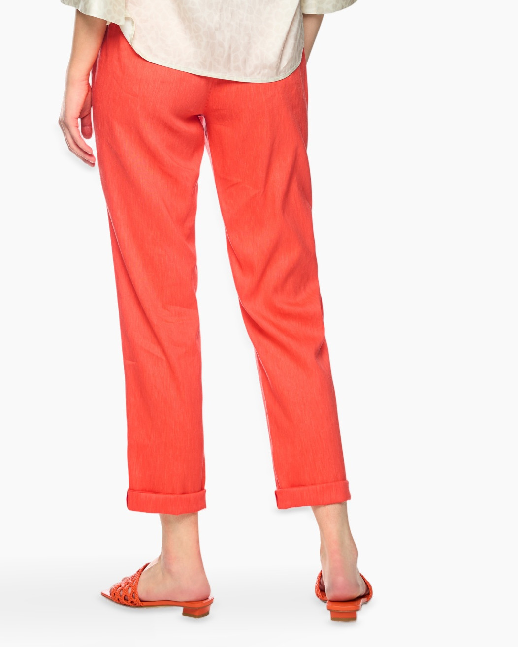 pants, red, linen, ankle-length, slim-fit