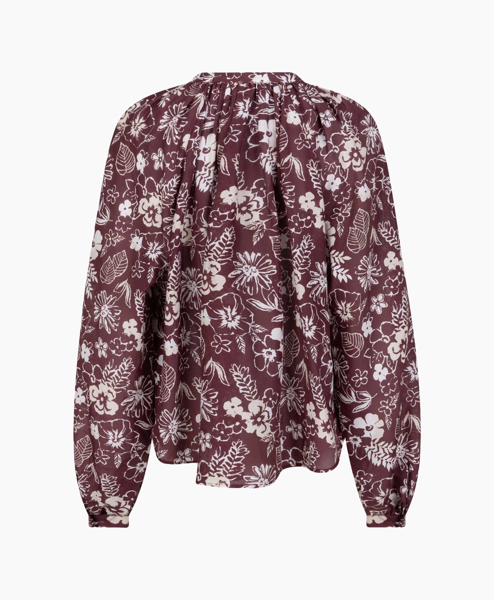blouse, floral, long-sleeve, purple, patterned