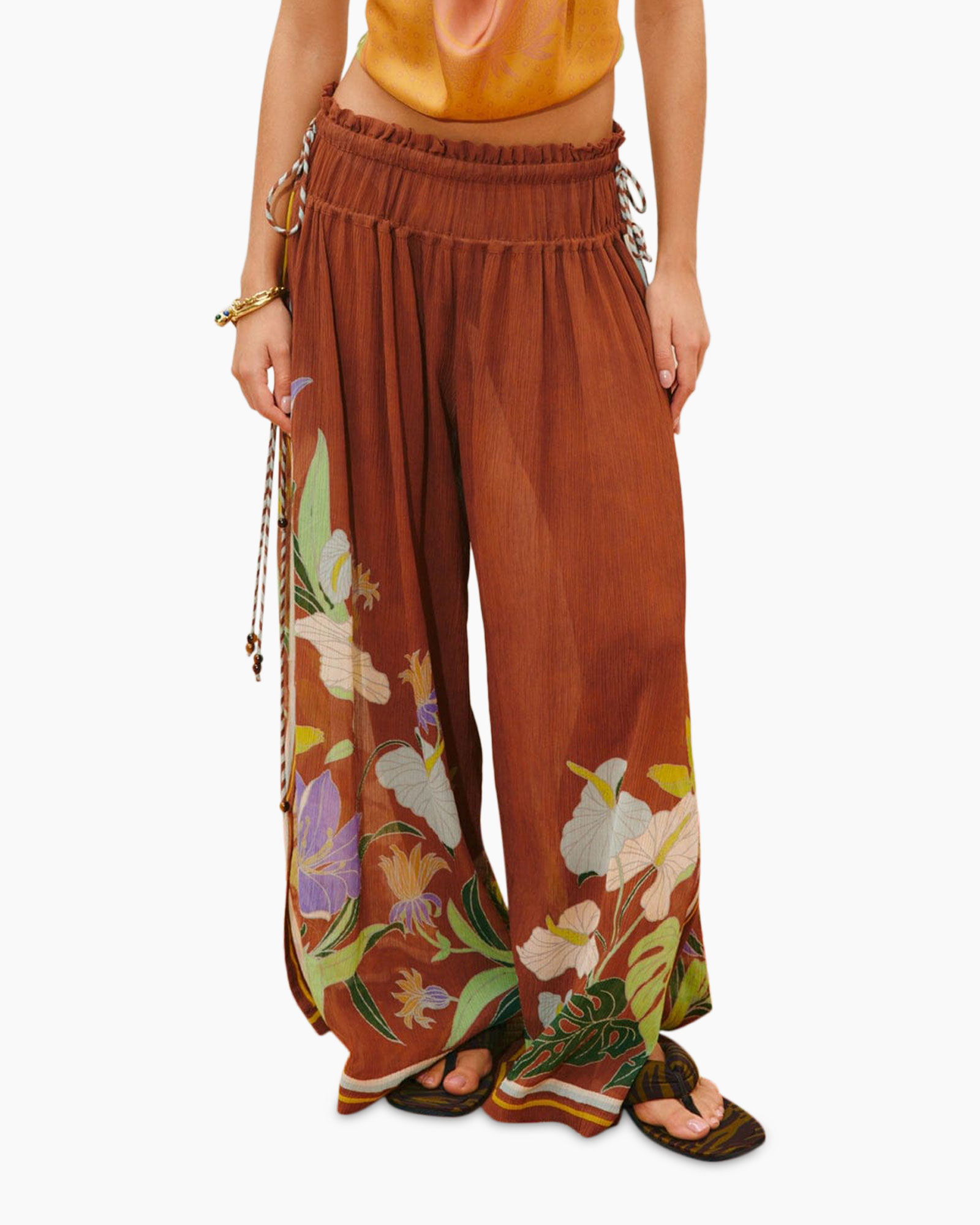 pants, floral, wide-leg, bohemian, couture