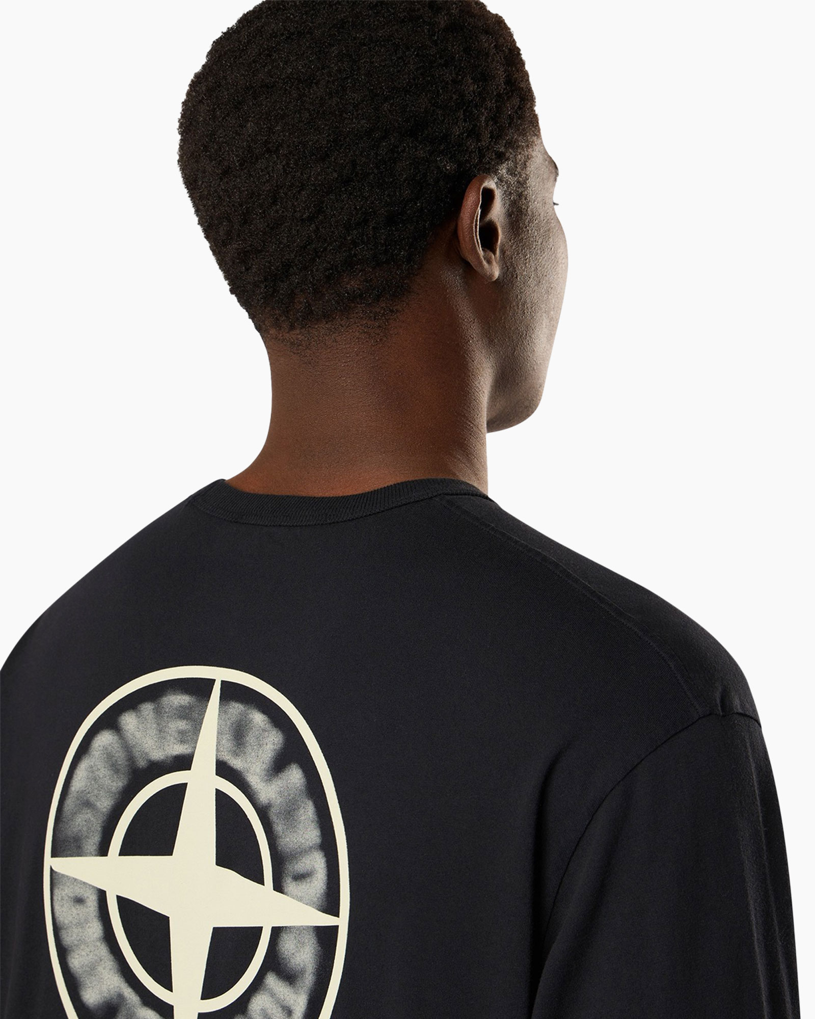 t-shirt, graphic, black, back view, logo