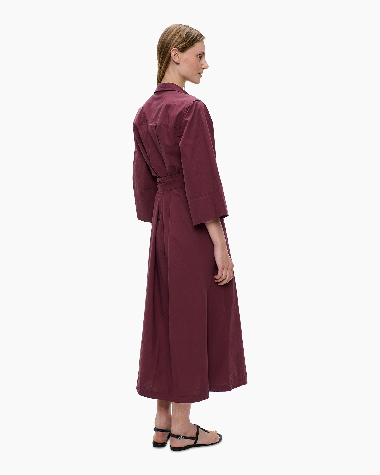 dress, long, kimono, belt, burgundy