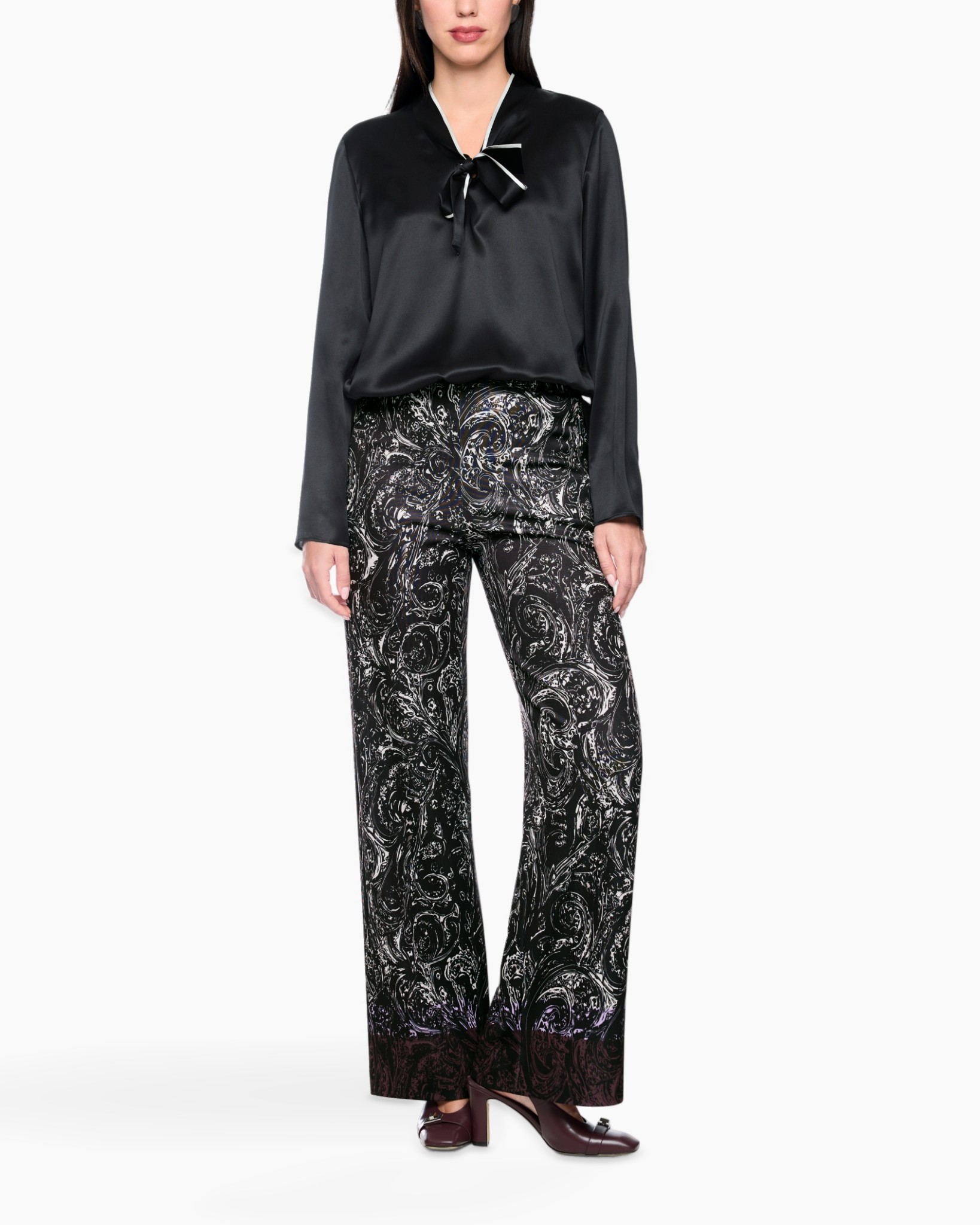 plaid, wide-leg, paisley, black, silk