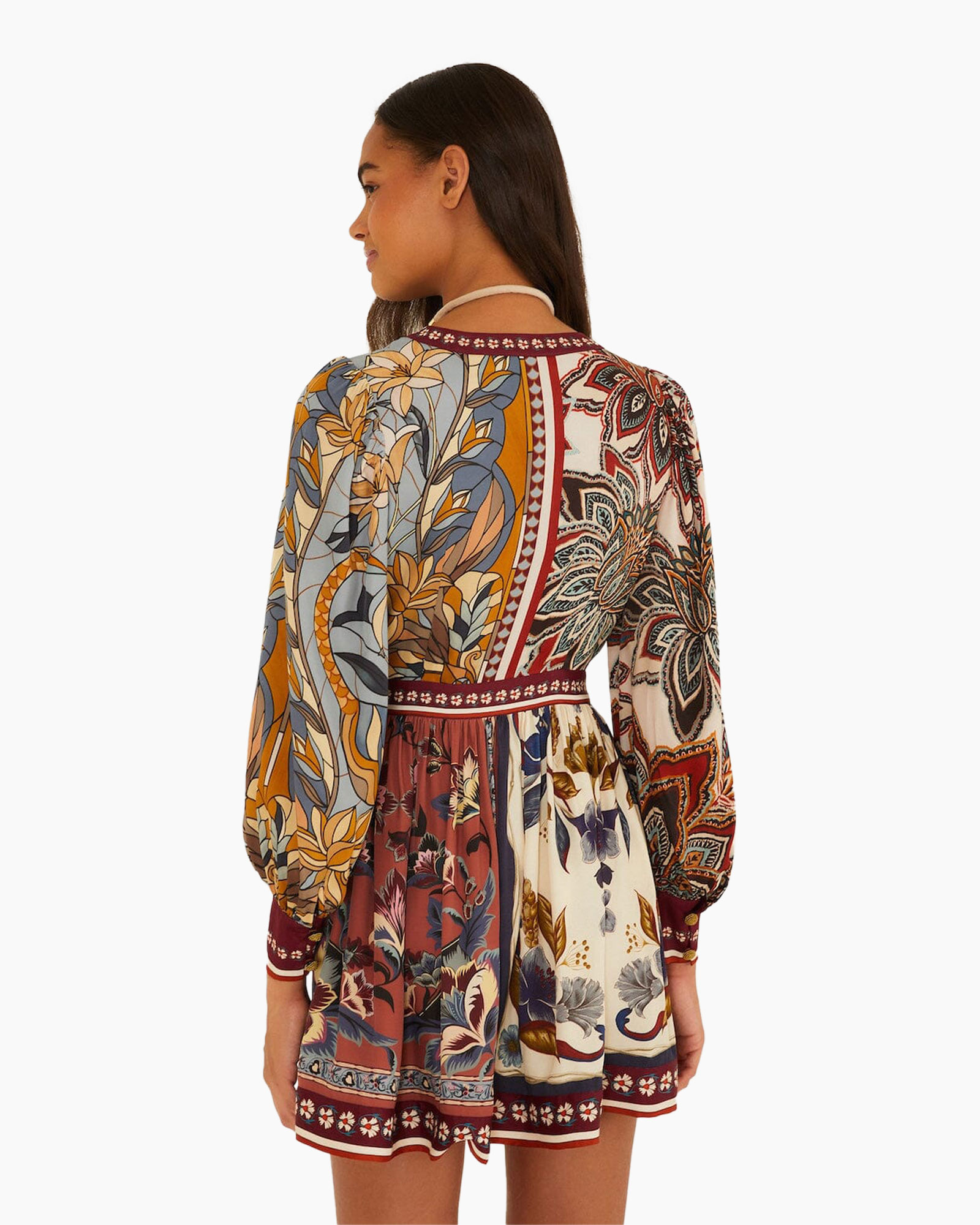 boho dress, wrap dress, floral print, long sleeve, mini dress