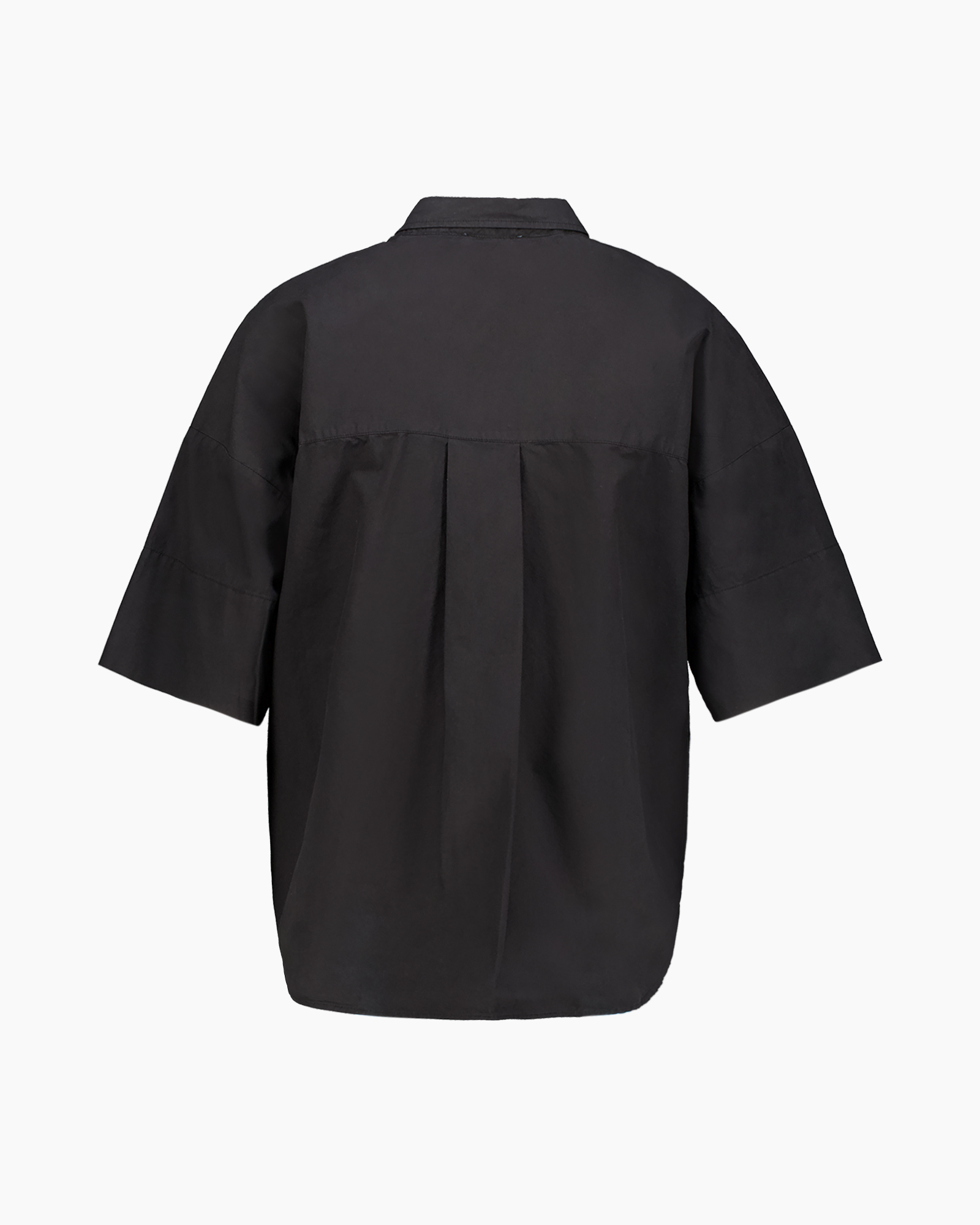 shirt, black, short sleeves, loose fit, back pleat