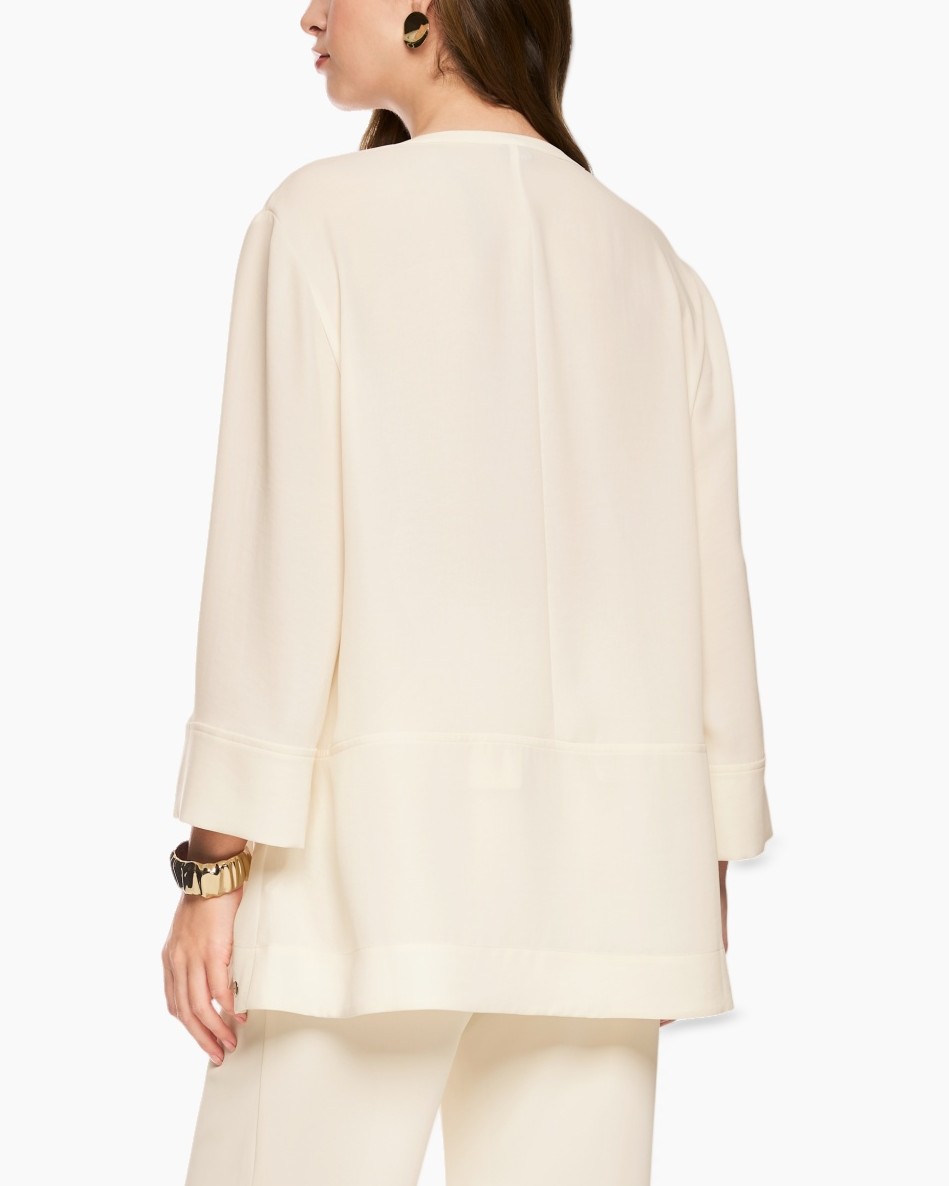 blouse, cream, long-sleeve, V-neck, soft fabric