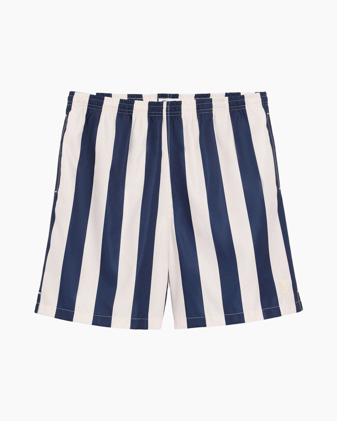 swim trunks, board shorts, striped, navy white, elastic waistband