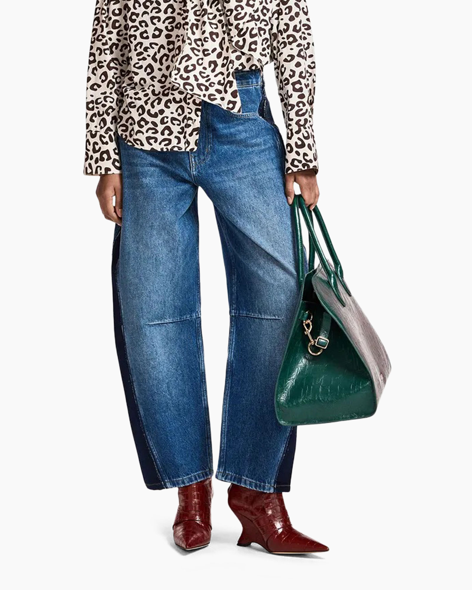 jeans, wide-leg, denim, leopard-print, boots