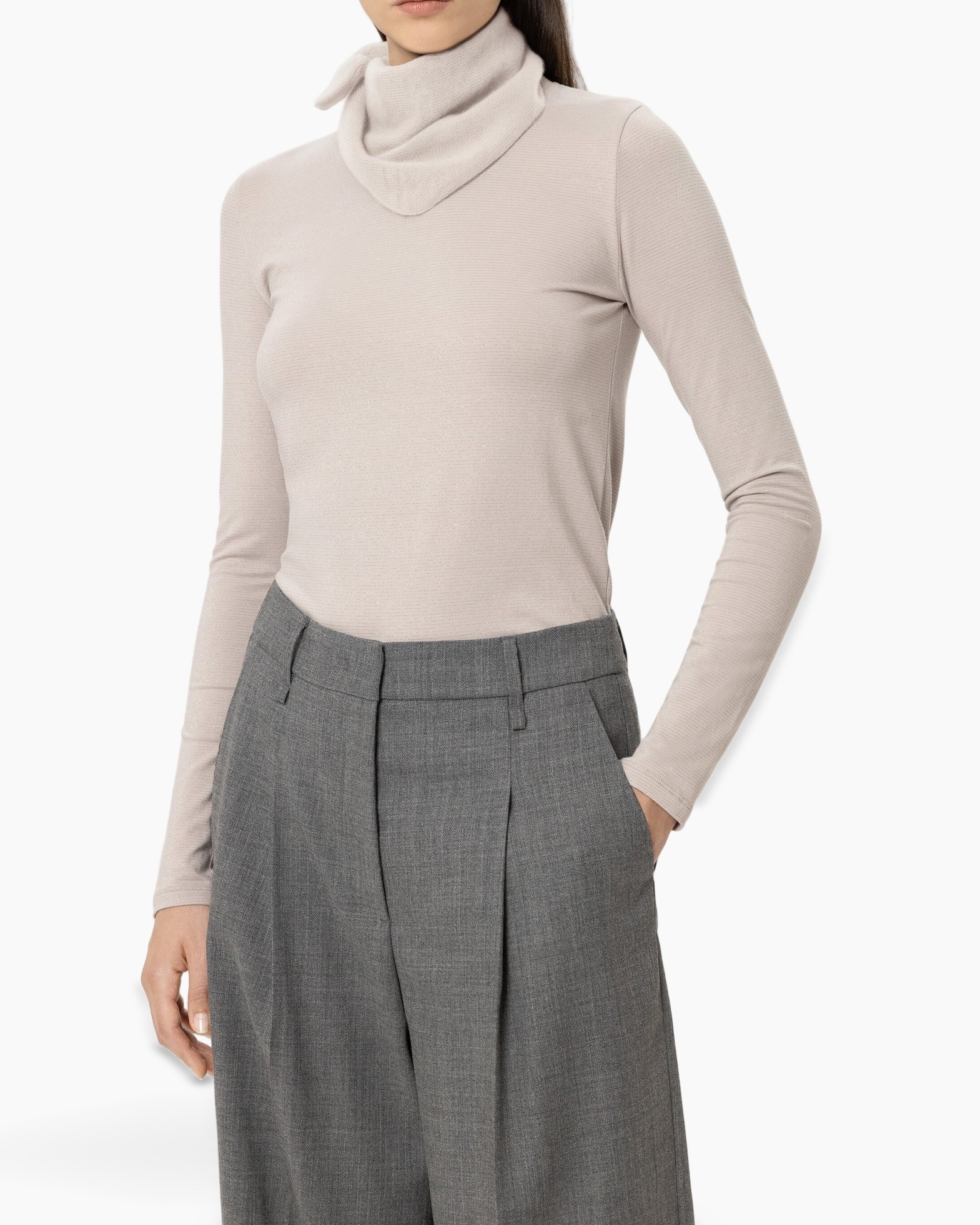 turtleneck, long sleeve, beige, knit, pants