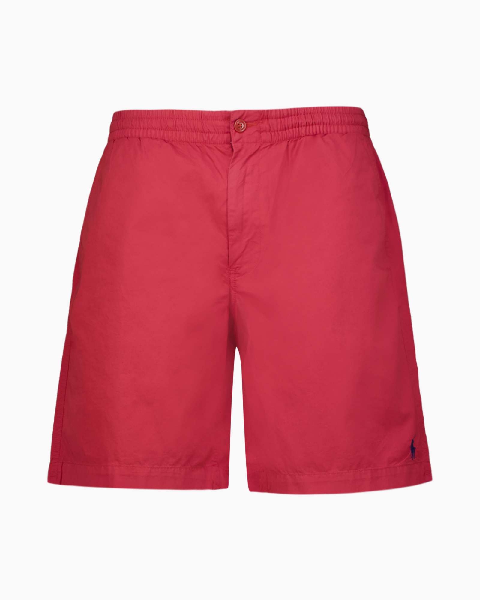 shorts, swimwear, red, elastic-waist, drawstring?, button?, logo