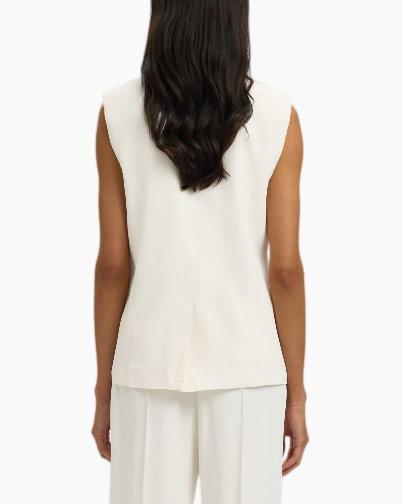 vest, top, buttoned, sleeveless, crepe, cream