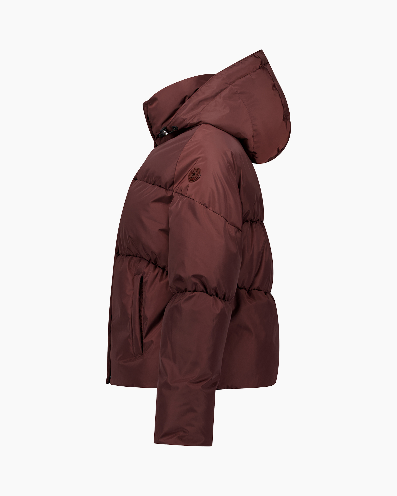 puffer jacket, down jacket, hooded, maroon, padded