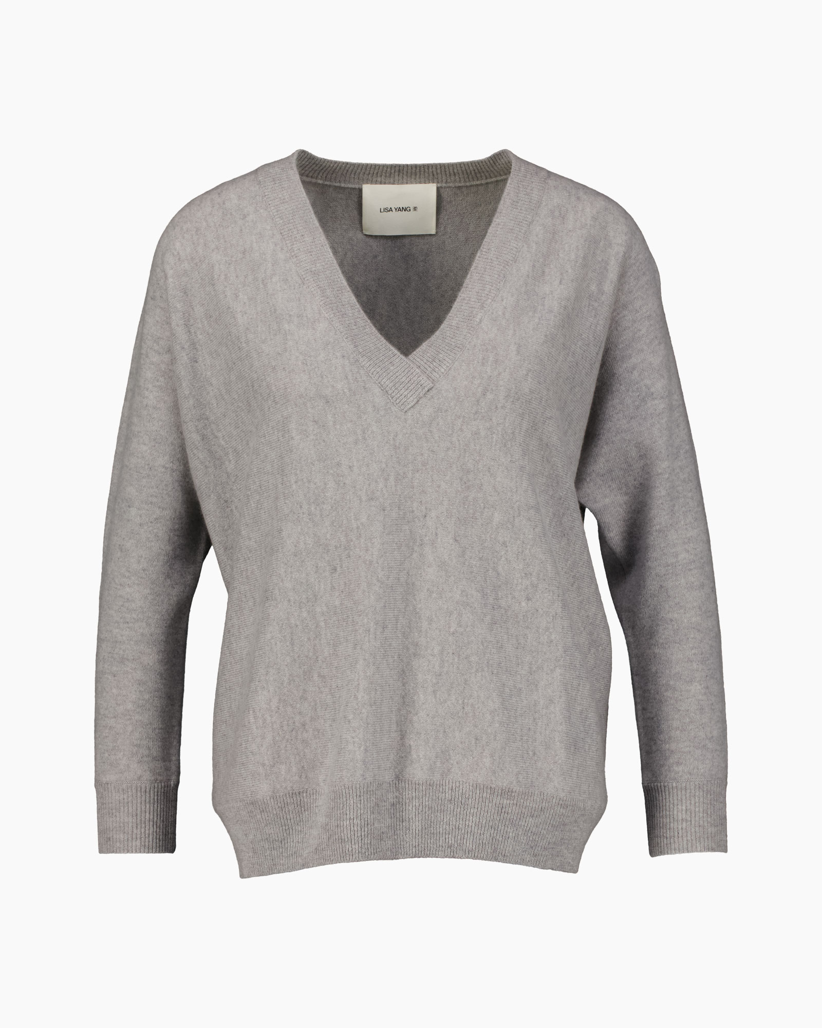 sweater, v-neck, knit, grey, long-sleeve