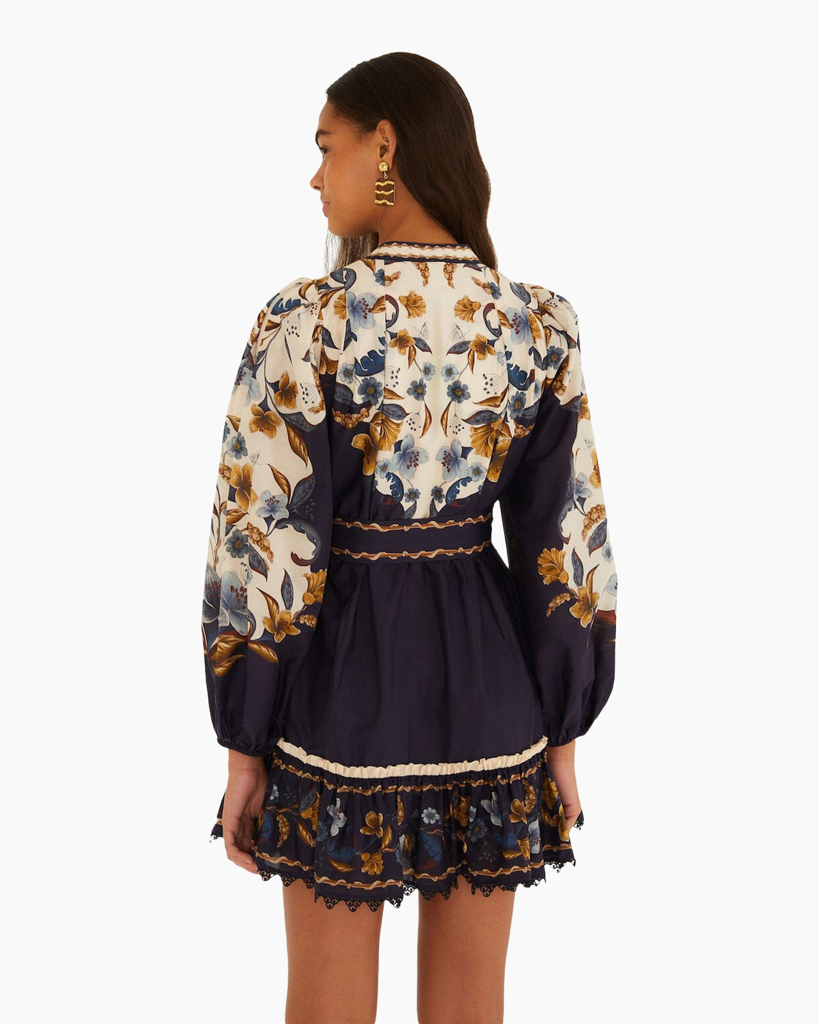 dress, mini dress, floral, puff sleeves, lace trim