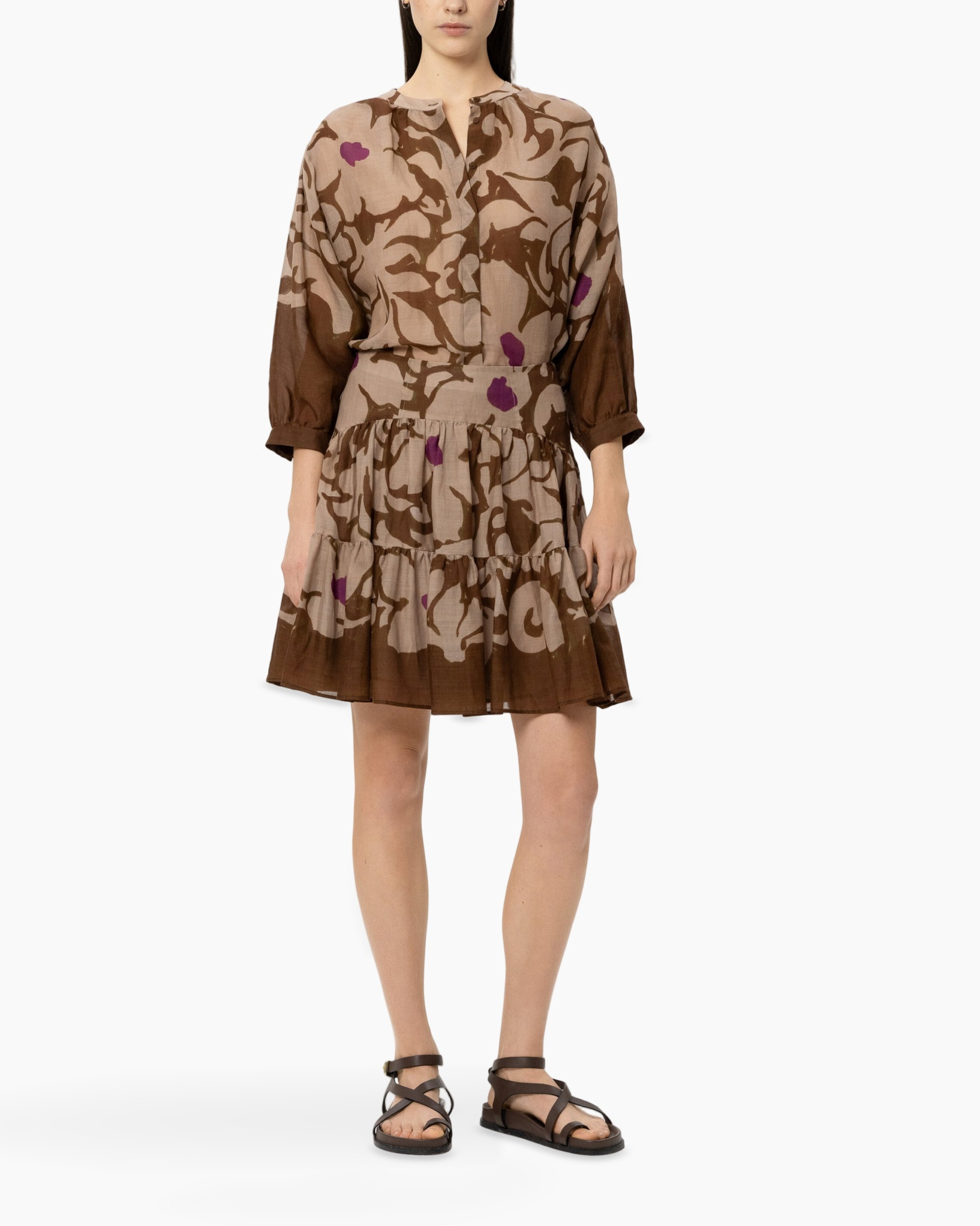 dress, tiered, mini, linen, brown