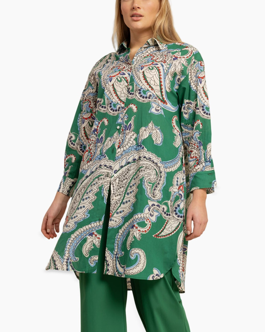 shirt, tunics, paisley, green, long-sleeve
